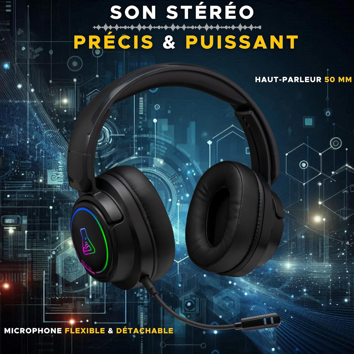 The G-Lab Korp Iridium - Gaming Headset Wireless 2.4Ghz & Bluetooth Audio Detachable Microphone 45 Hours Battery Life RGB Earbuds Faux Leather - Gaming Headset PS5 PS4 PC image number 4