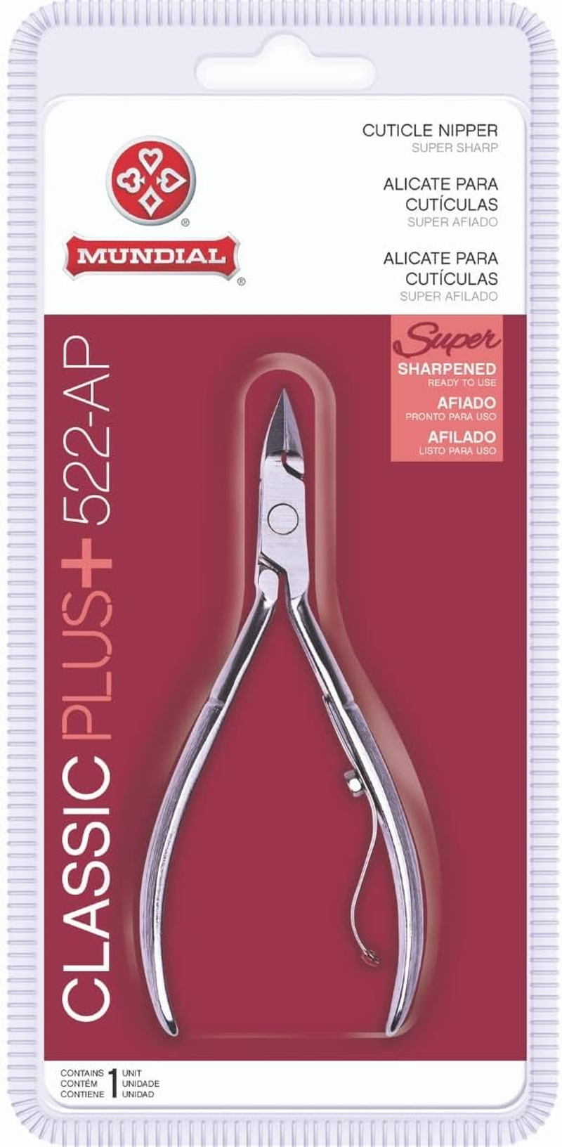 Cuticle Nipper Super Sharp - MUNDIAL 522-AP - Cuticle Trimmer for Manicure Kit and Pedicure Tools, Carbon Steel Handlee with Durable Spring. Tip Guard Included image number 2