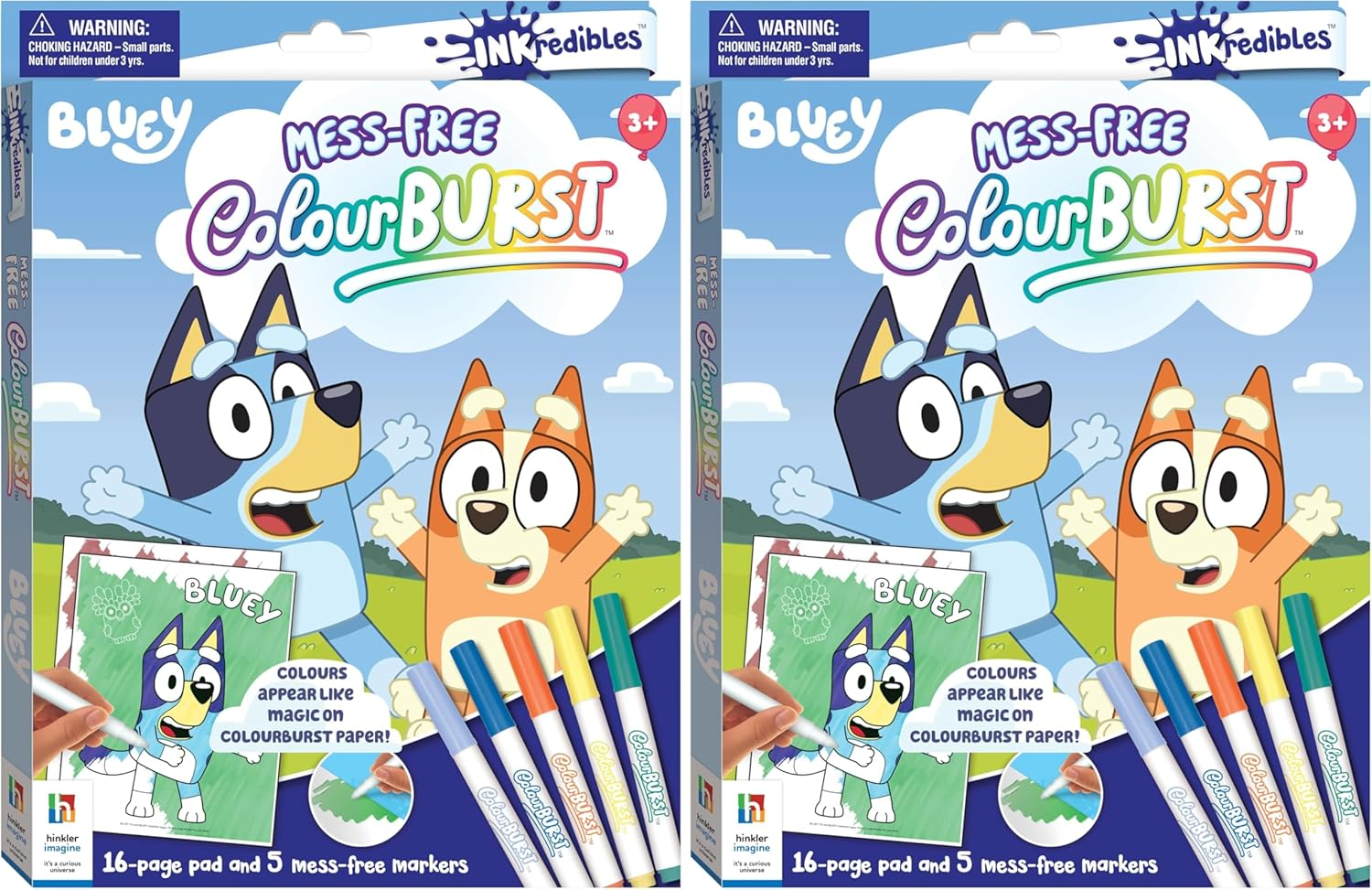 Inkredibles Colour Burst Bluey - 32 Pages of Colouring Fun with 6 Mess-Free Markers - A4 (Pack Of 2)