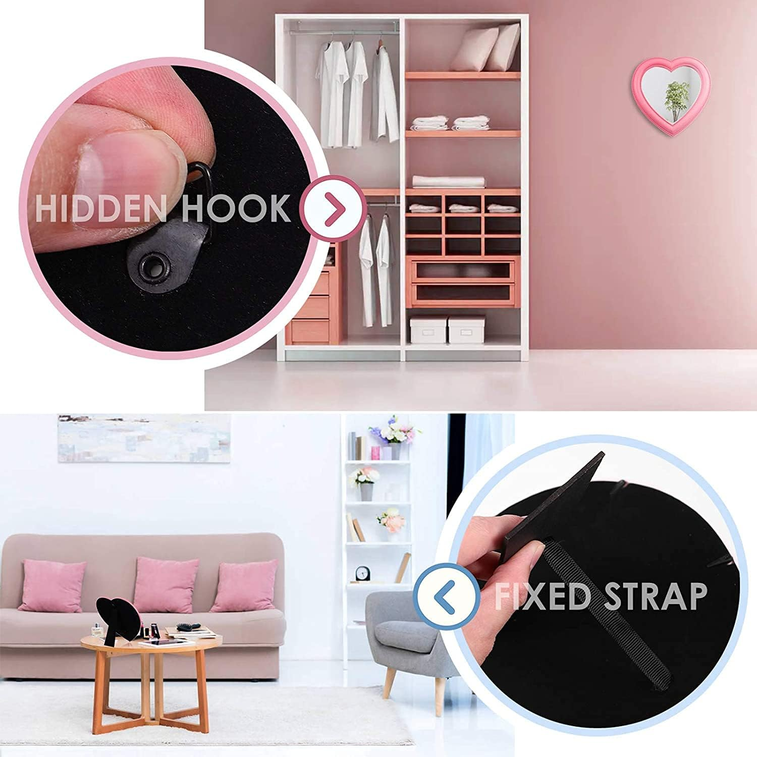 Heart Mirror | Heart Makeup Mirror ，Tabletop Vanity Mirror | Wall Desk Makeup Mirror | Bathroom Bedroom Vanity Mirror,7 Inches (Pink, Heart) image number 3