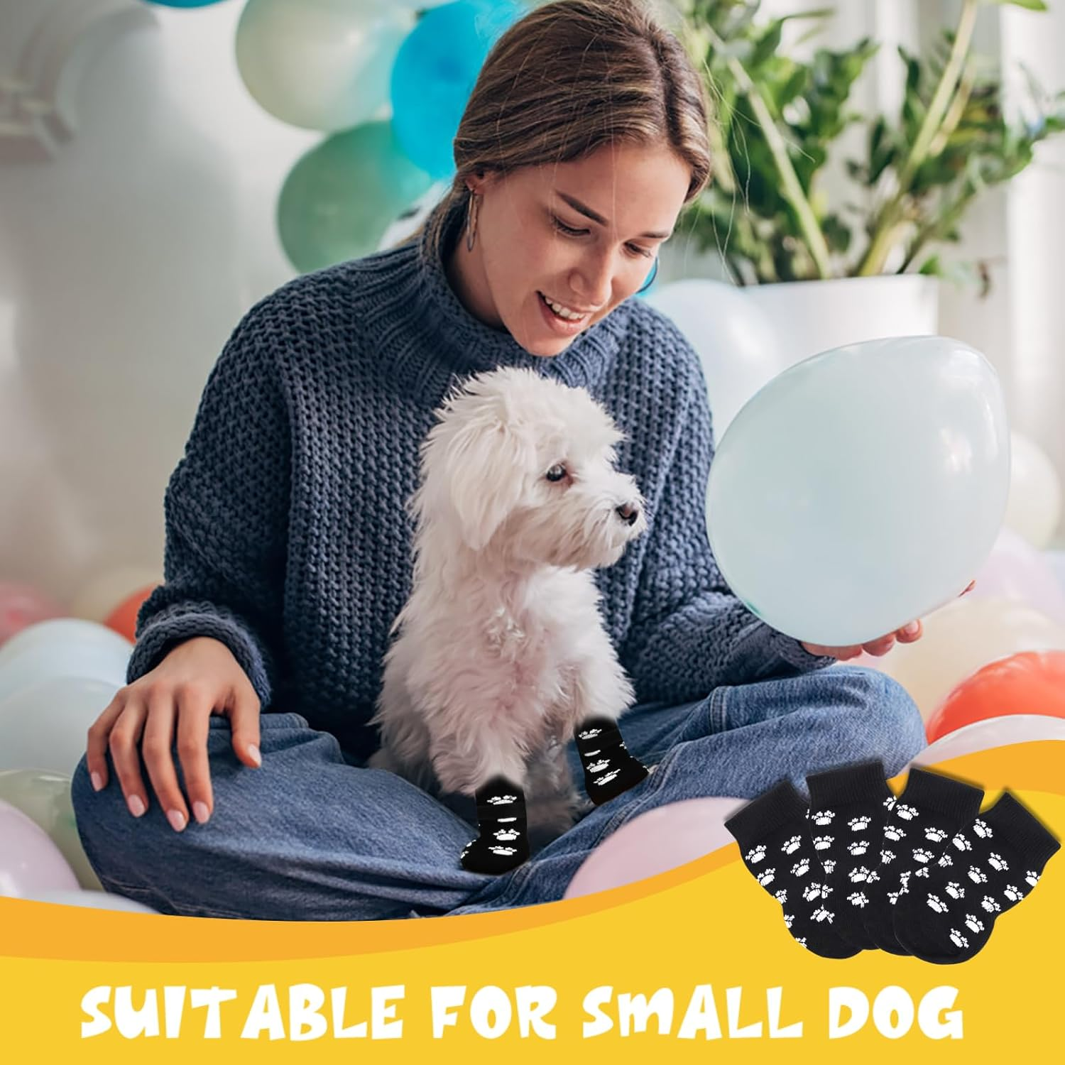 AUAUY 2 Pairs of Indoor Non-Slip Socks for Dogs, Soft Pet Protection, Non-Slip Socks Dog with Velcro Fastening, Hardwood Floors Indoors, Dog Socks for Small, Medium, Large Dogs, M image number 1