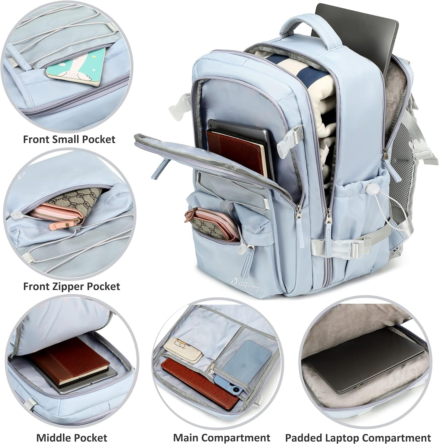 AO ALI VICTORY Travel Backpack for Women Men 15.6 Inch Laptop Backpacks with USB Port Carry on Backpack Large College Bag image number 4