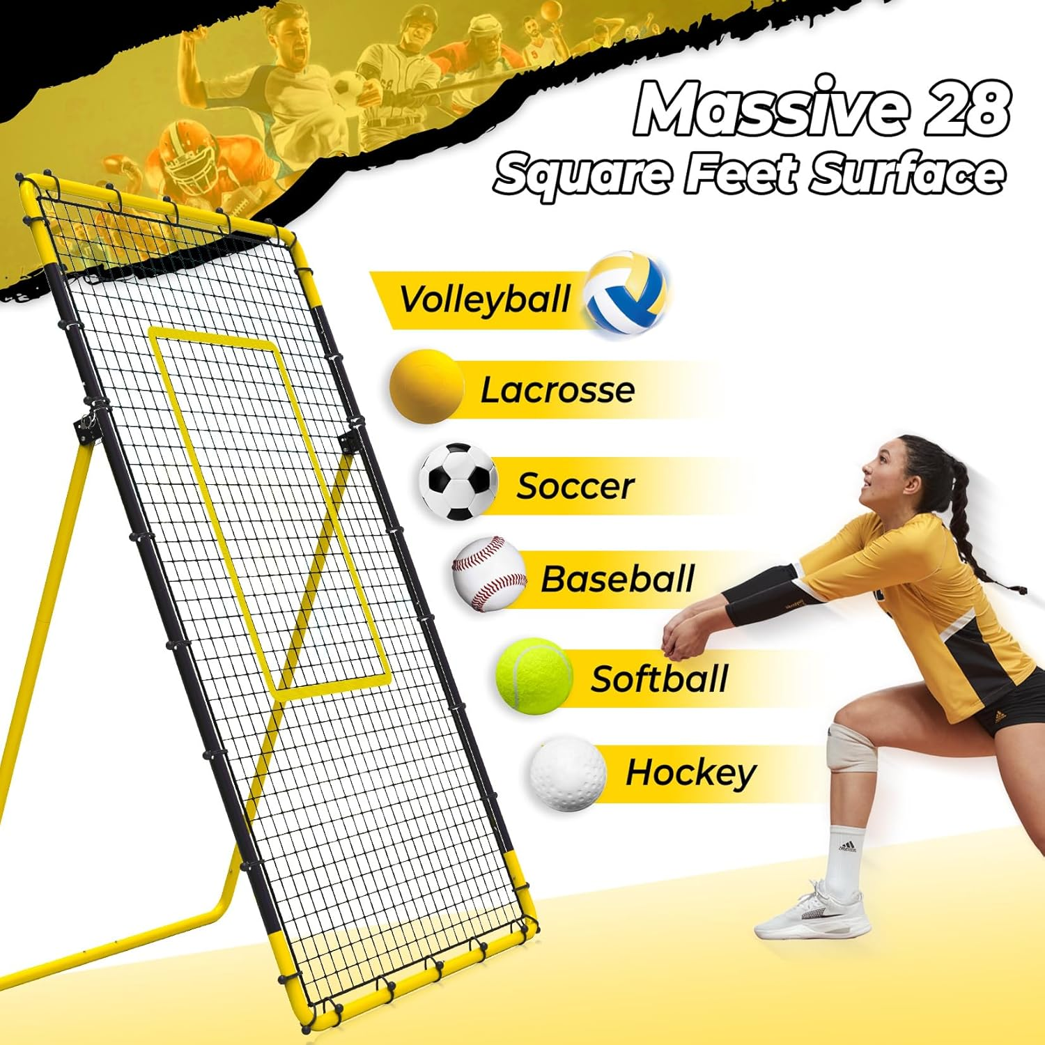 Happy Jump Volleyball Rebounder Net 7X4Ft &ndash; Adjustable Volleyball Training Net for Passing, Setting & Serving &ndash; Indoor & Outdoor Bounce Back Net with Ball and Pump image number 1