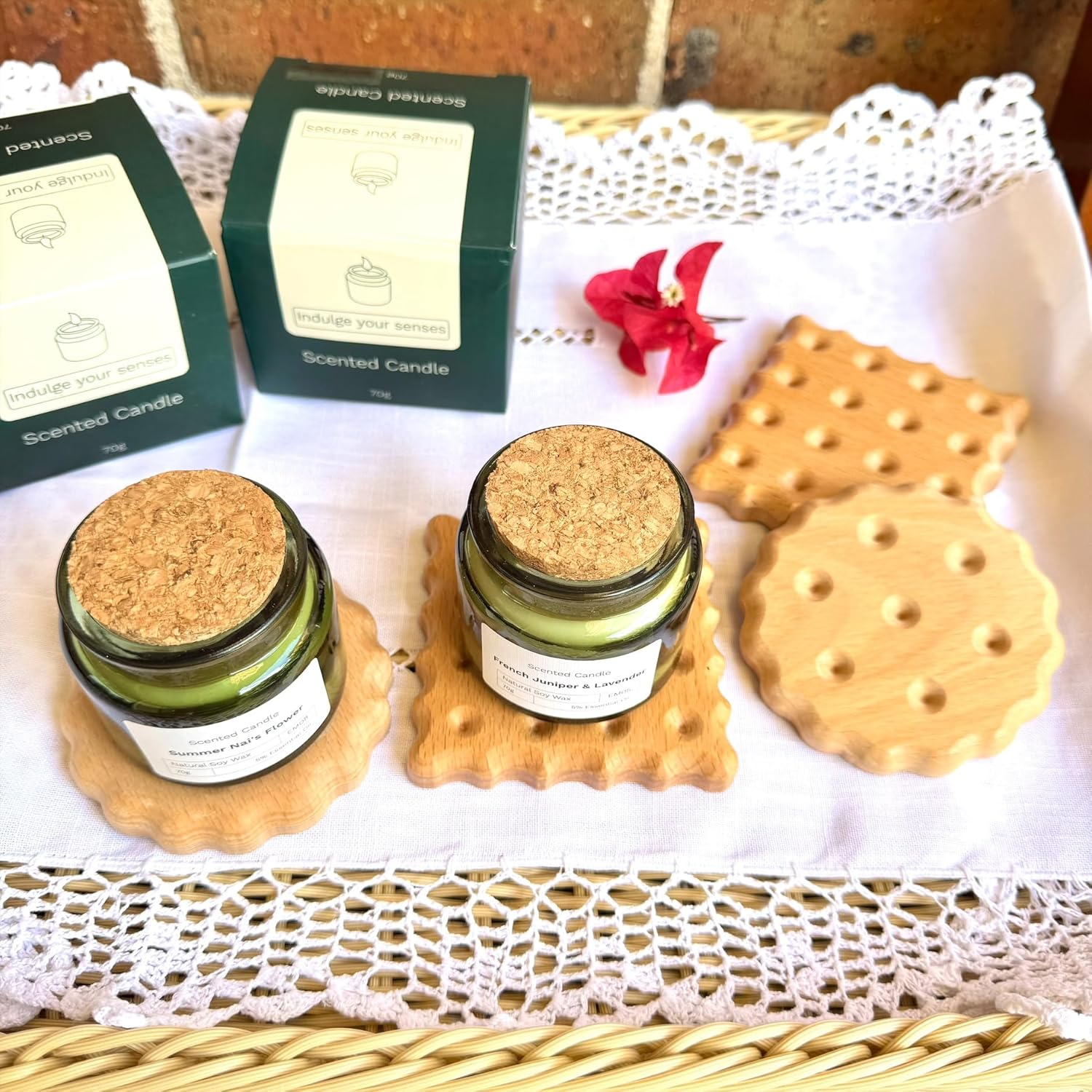 4PCS Wooden Drink Coasters Coaster Set | Square and round Biscuit Design | Wood, Natural | Home Decor, Kitchen | Cups and Mugs, Drinkware image number 5