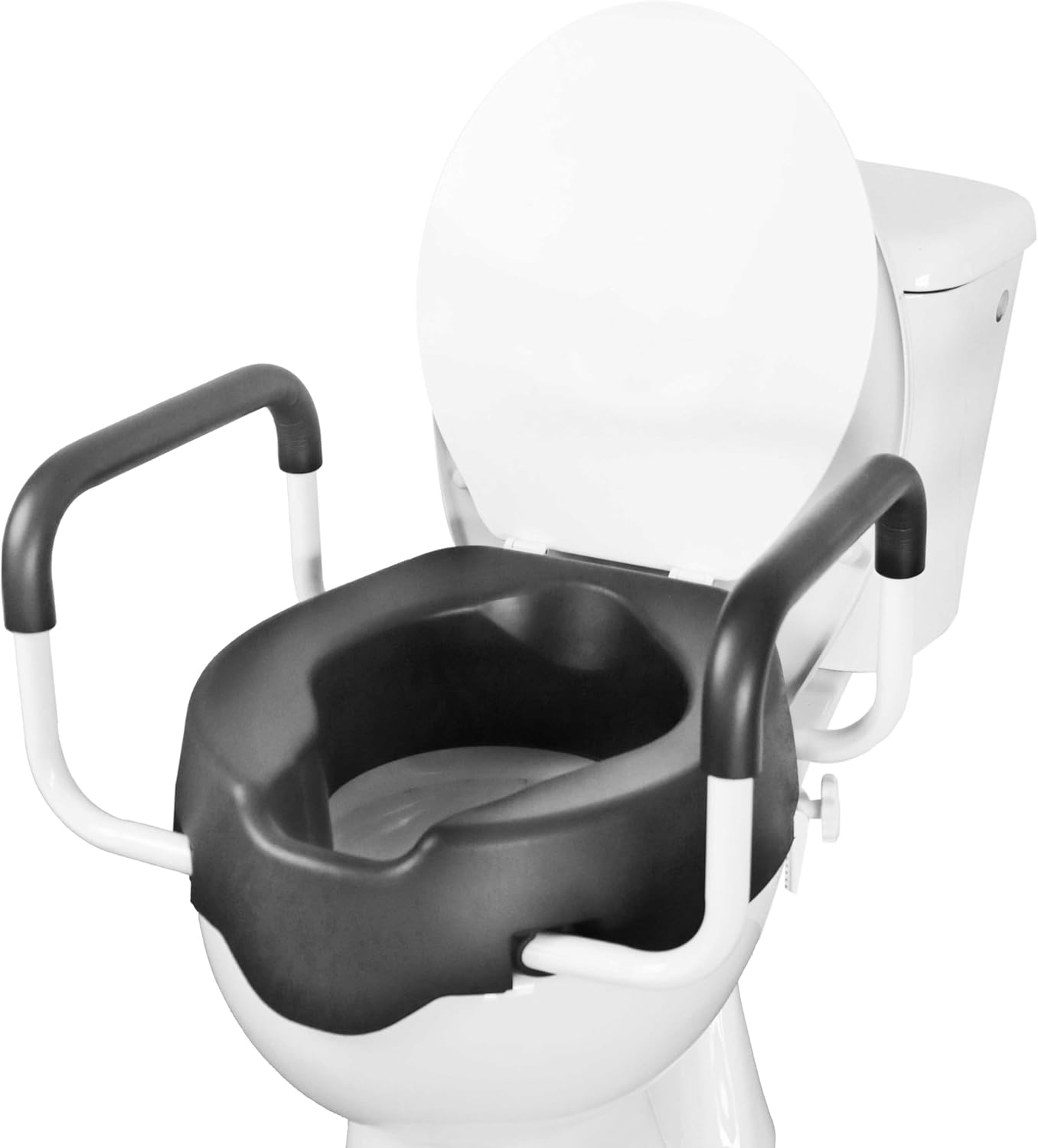 KMINA - Toilet Seat Riser with Handles (4", Soft), Raised Toilet Seat with Lid, Elevated Toilet Seats for Seniors, Toilet Seat Raiser, Elongated Toilet Seat, Raised Toilet Seat with Arms Black image number 4