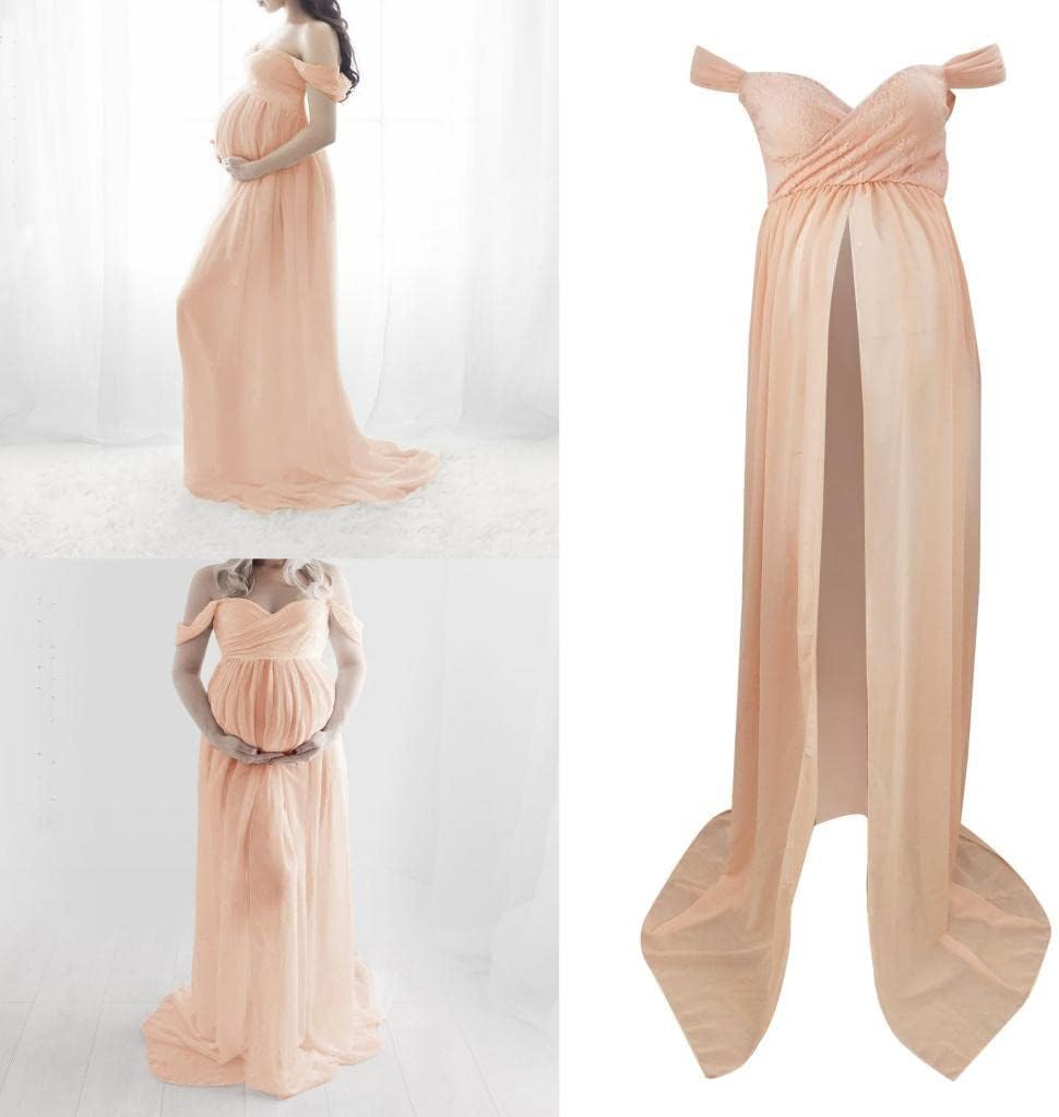 Off Shoulder Maternity Dress Skirts Maternity Photography, Pink M image number 4