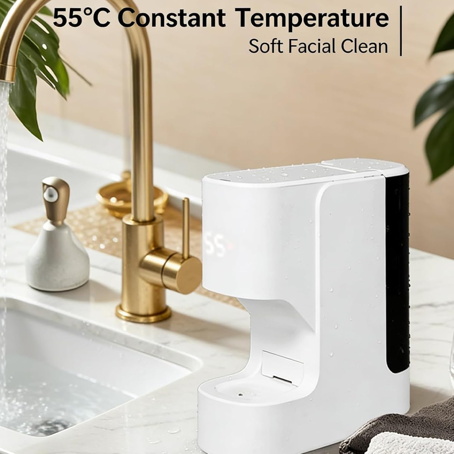 Hot Face Towel Heater Machine, Auto Dispensing Compressed Towels Wamer, Steam-Softened for Better Skin, 55&deg;C Constant Temperature, 5-Second Warmth, Voice Alerts, for Facials, Spa & Daily (White) image number 2