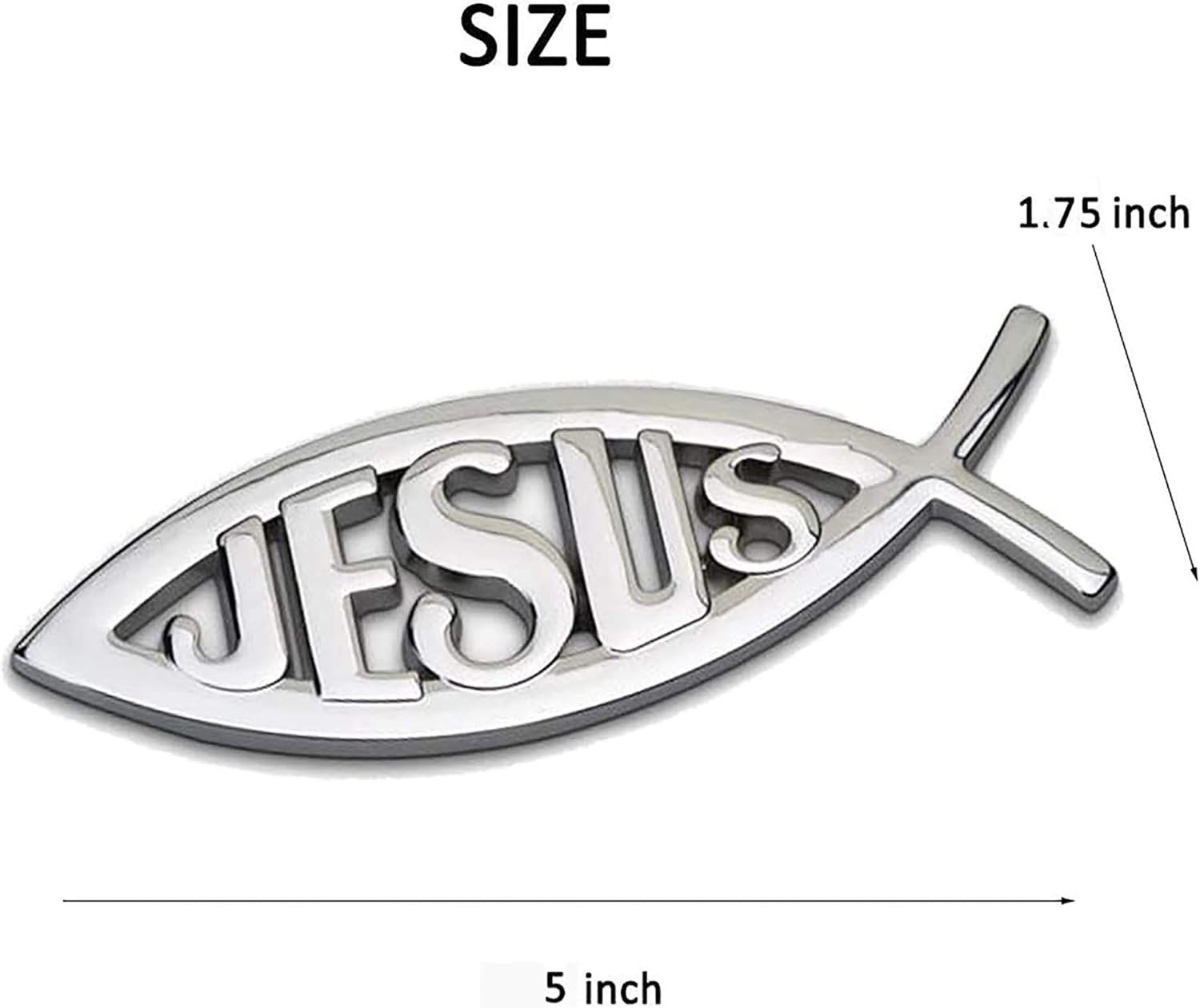 2Pcs Jesus Fish Decal Sticker Silver,3D Car Chrome Decal Emblem Sticker Religious God for Jesus Christian Fish Symbol