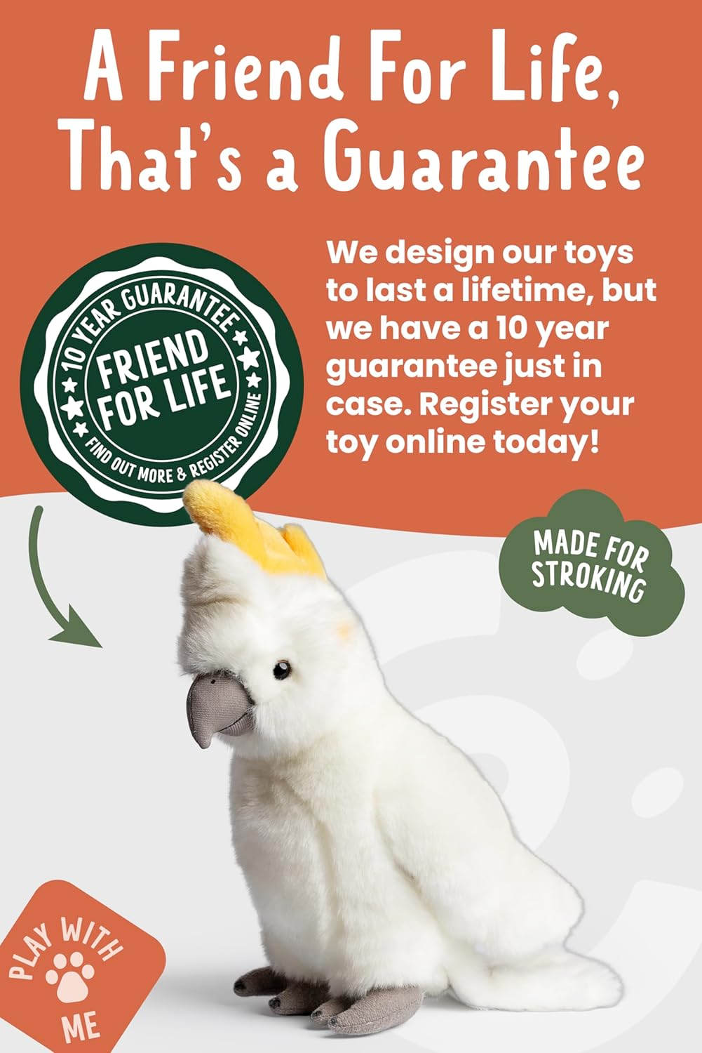 Living Nature Cockatoo Stuffed Animal, Realistic Plush Bird Toy, Soft and Cuddly Companion for Kids, Educational Wildlife Toy with Fact Tags, Eco-Friendly and Made with Naturli Recycled Materials image number 1