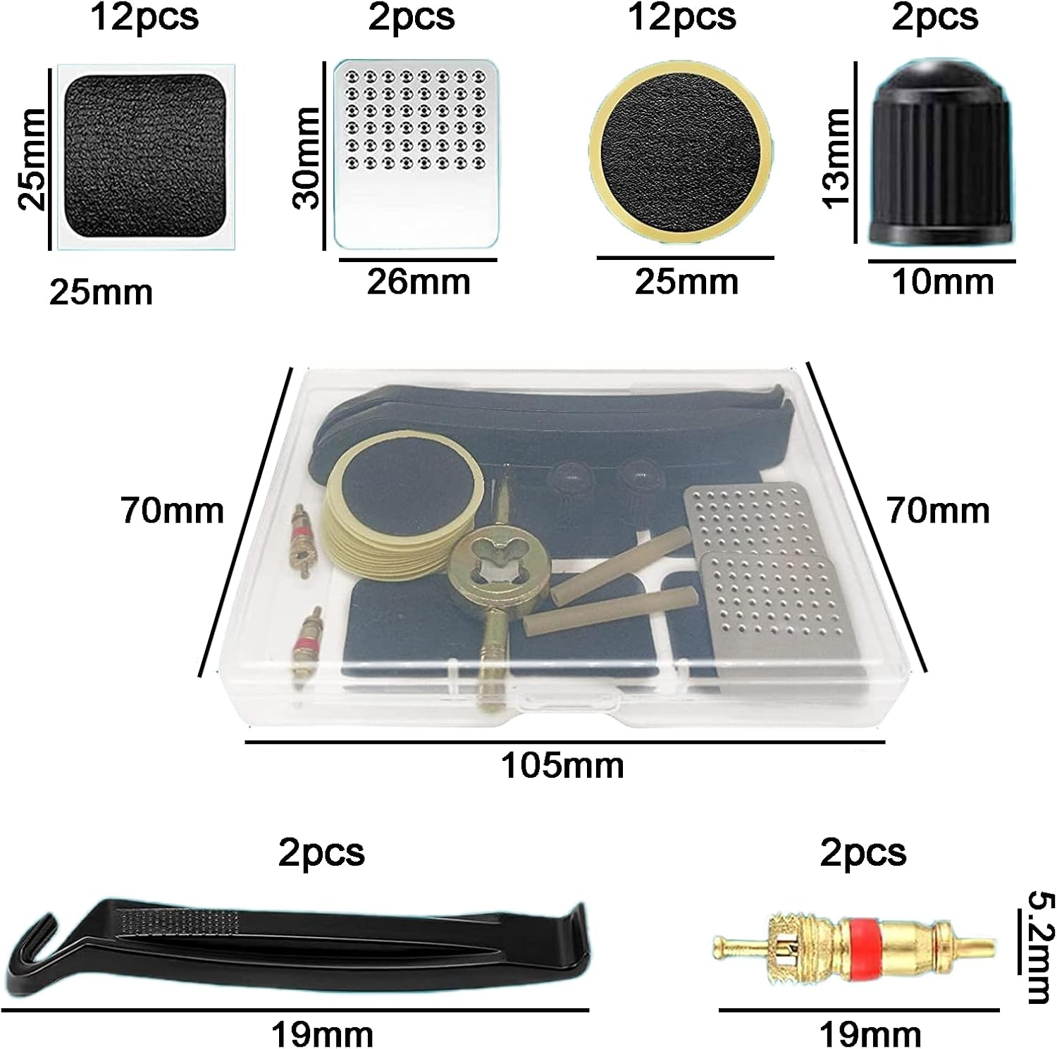 Hrenvaxil Puncture Repair Kit, Tyre Repair Kit for Road and Mountain Bikes Inner Tyre, Self - Adhesive Bike Puncture Repair Patches with Metal Rasp and Box image number 4