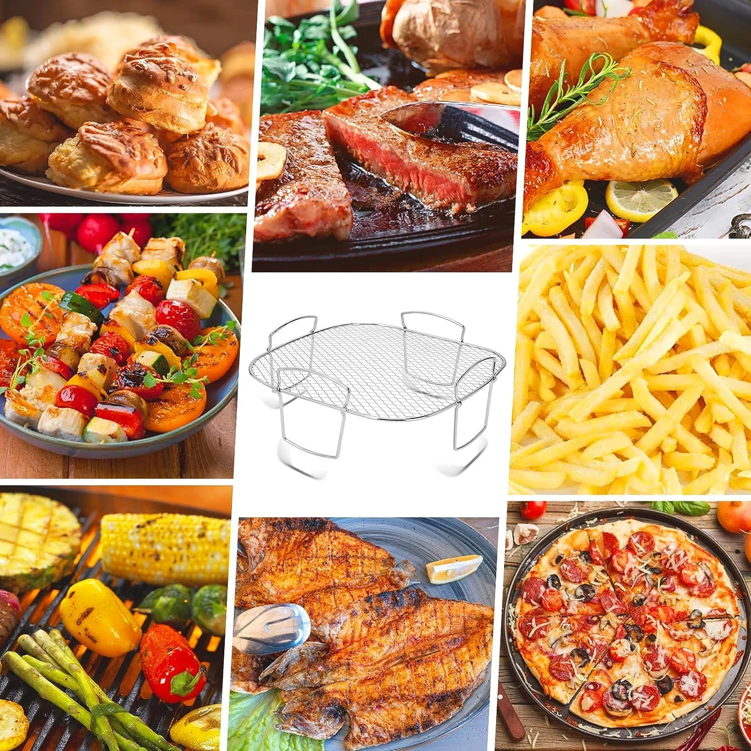 Air Fryer Rack, 304 Stainless Steel Dehydrator Rack, Square Air Fryer Basket Multi-Purpose Grill Shelf for 7.5L-8L Fryer and Oven (Single Layer) image number 1