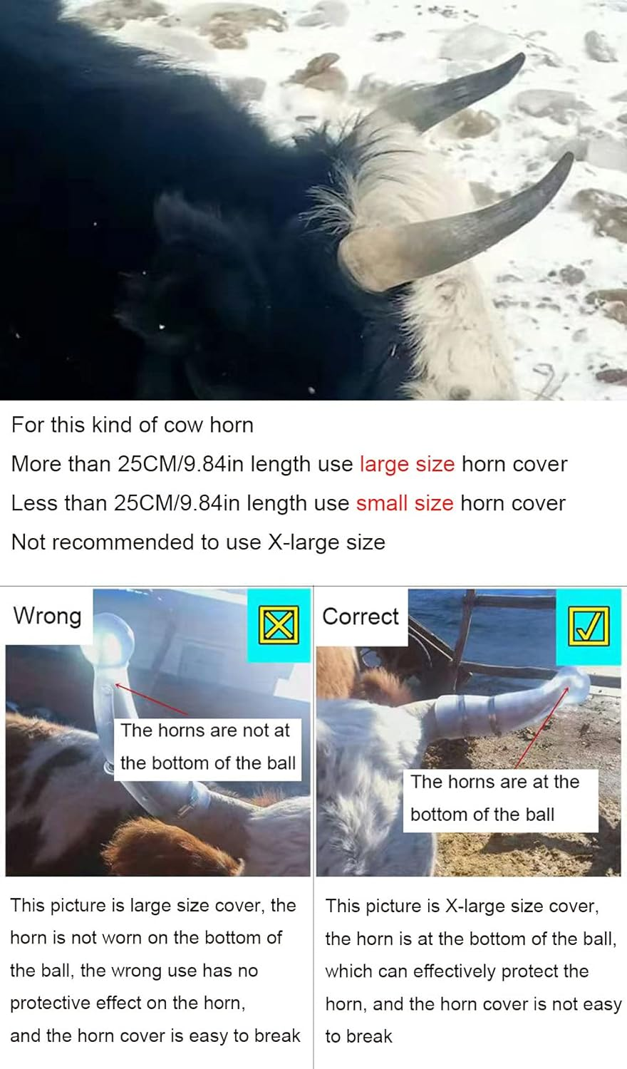 QIQIRO Small Size Silicone Goats Calf Cattle Bull Cow Horn Cover Anti-Fight Protective Cover Cow Horn Protector round Cornered With image number 6