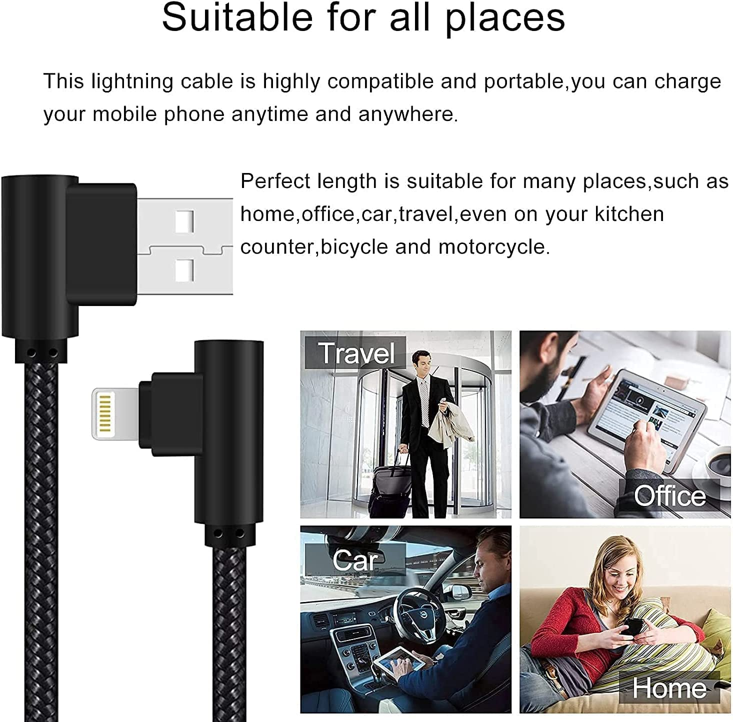 Osecet Iphone Charger 1Ft 90 Degree 2 Pack Mfi Certified Elbow Short Lightning Cable Right Angle Fast Charging Cord for Iphone 14 13 12 11 Pro X XS XR 8 plus 7 6 5 (Black,1 Foot) image number 1