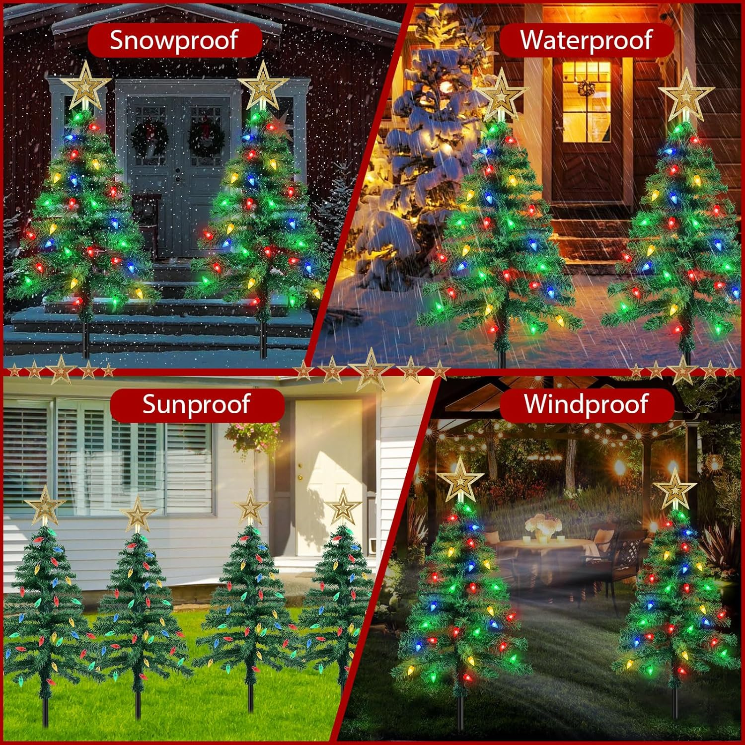 Ninonly Solar Christmas Tree Light 2 Pack, 1.1M 1000Mah Solar Powered Christmas Garden Light 8 Modes Waterproof C6 Strawberry 100Leds Solar Yard Stake Pathway Lights for Christmas Outdoor Decoration image number 4