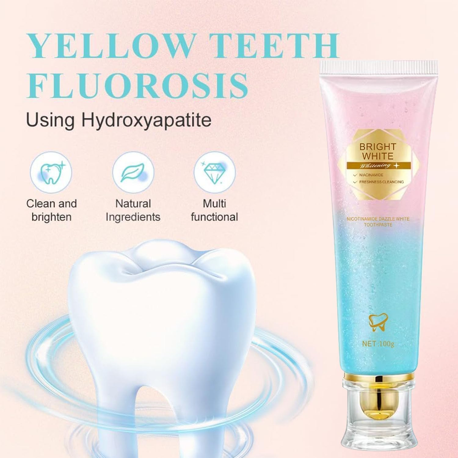 Niacinamide Whitening Toothpaste, Enamel Safe Formula for Brighter Teeth & Stain Removal, Vegan, Fluoride-Free with Fresh Mint (1) image number 6