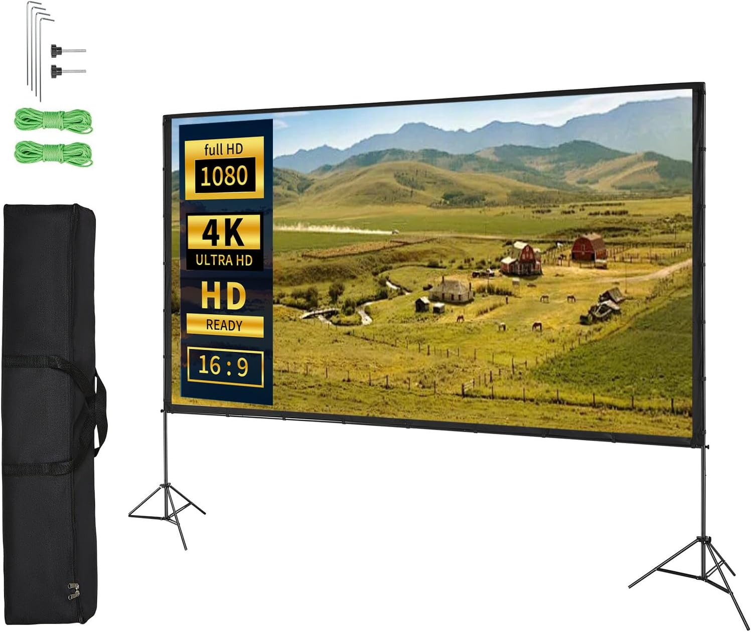 SOFHLILI Projector Screen with Stand,100 Inch 16:9 4K 1080 HD Outdoor Movie Screen with Stand,Wrinkle-Free Projection Screen with Tripods and Carry Bag,For Home Theater Cinema Backyard Movie Night image number 6