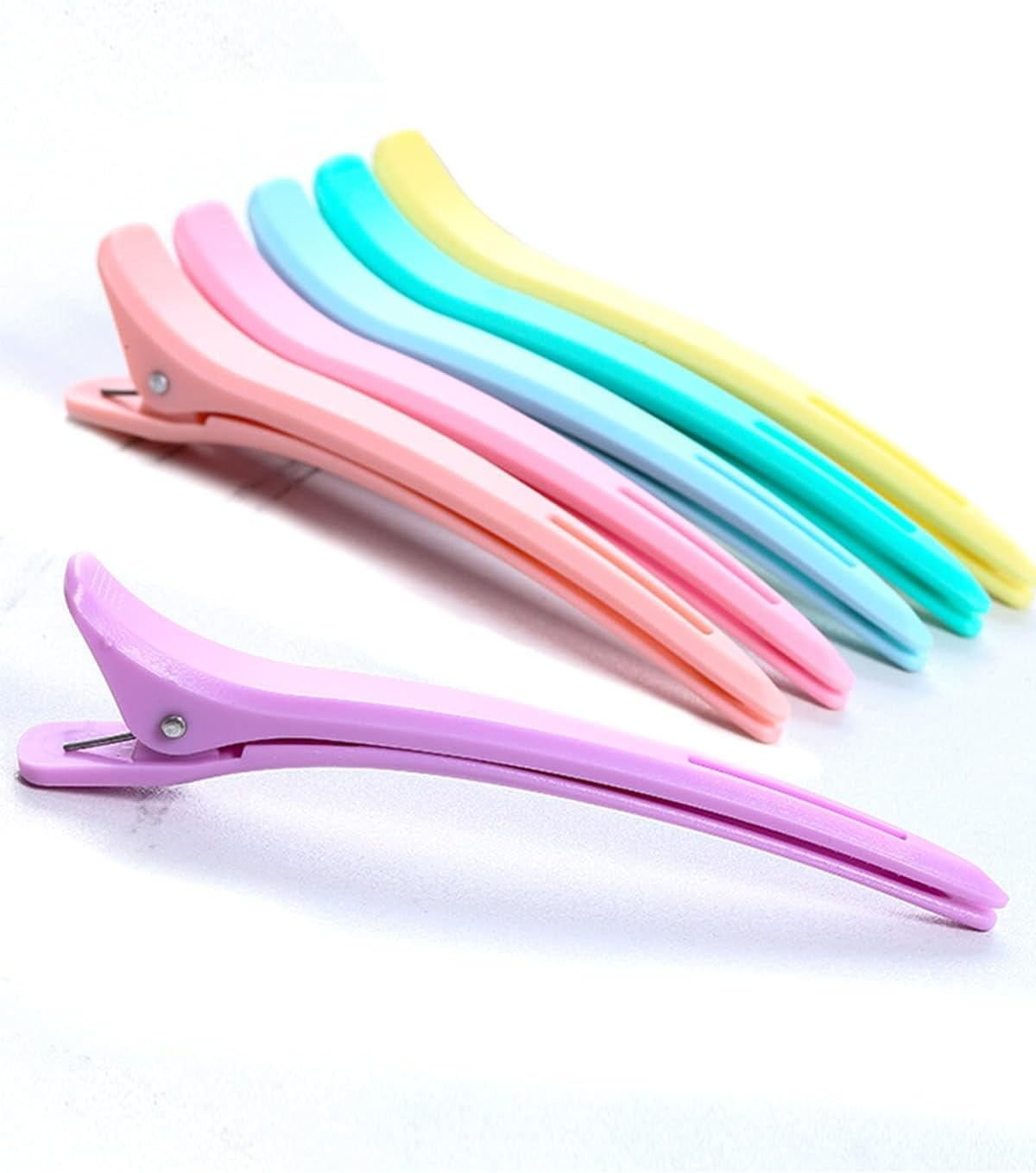 KGDUYC Pack of 6 Hair Clips Hairdresser, Hair Clips for Styling and Cutting, No-Trace Section Clips, Hairdresser with Silicone Band, Professional Salon Hair Clips, Hairdressing Supplies, Macaron Hair image number 5
