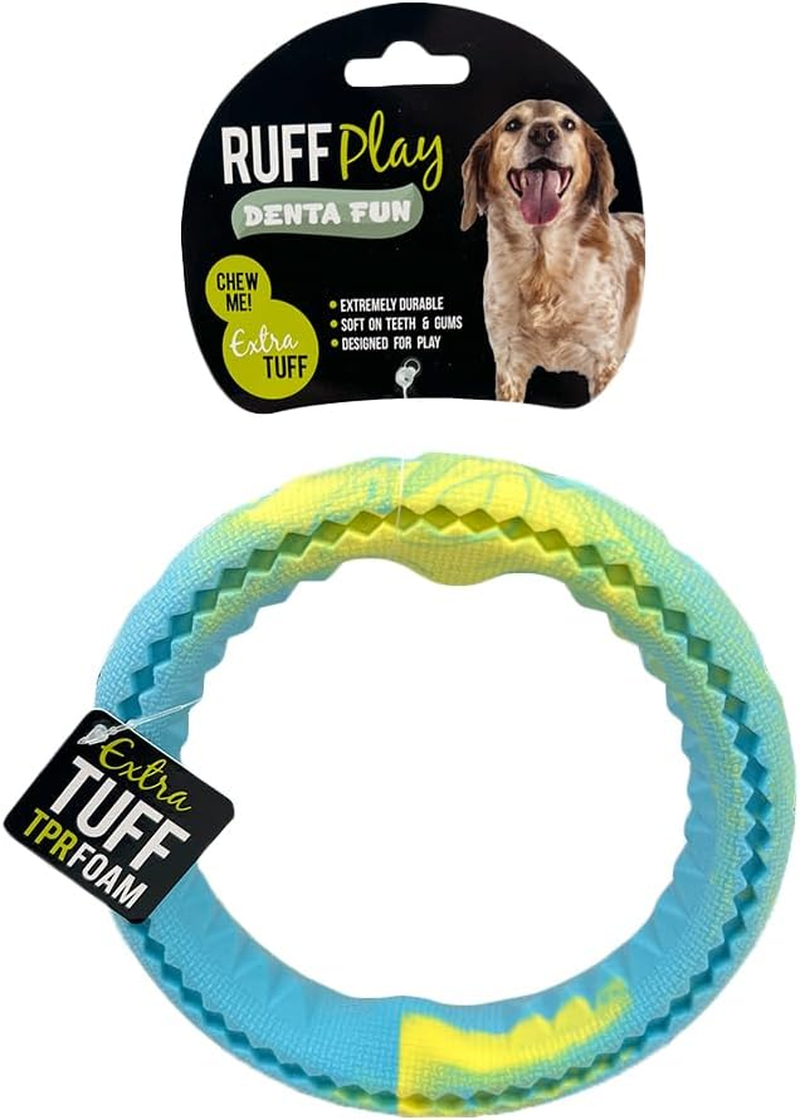 Ruff Play Extra Tuff Dental Treat Wheel Medium Dog Toy, Blue - Dog Teething Toy, Extremely Durable, Non-Toxic Rubber, for Aggressive Chewers, Aids Dogs Dental Health