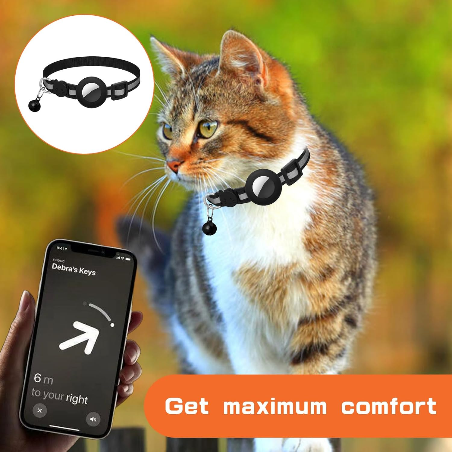 Cat Collar Airtag, 2 Pcs Airtag Cat Collar, Breakaway Air Tag Cats Collars, Reflective Kitten Collar with Apple Holder and Bell for Girl Boy Cats Dogs, Lightweight without Locator (Black) image number 2