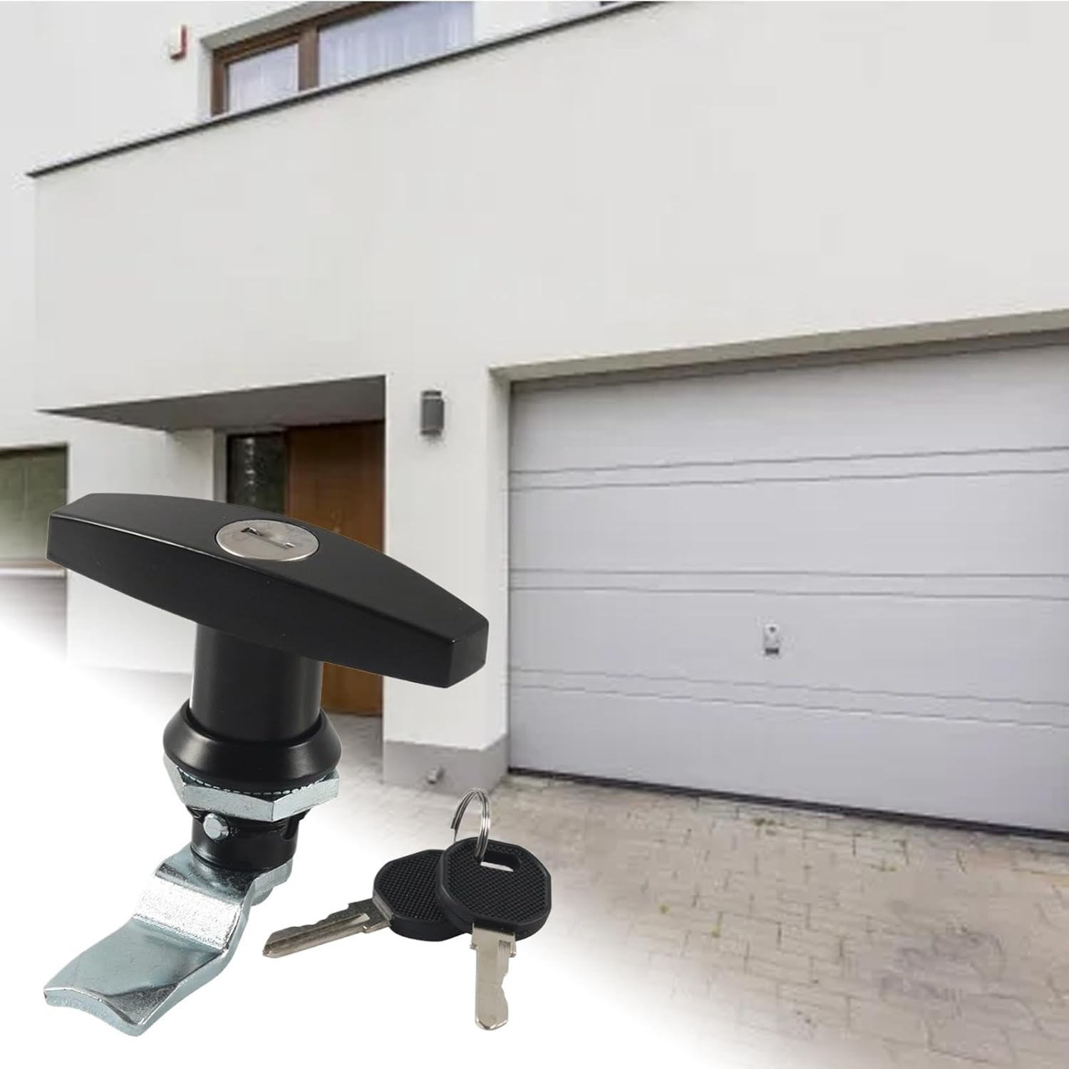 Shed Door T Handle Lock,Zinc Alloy Looking Kit with 2 Keys for Garage Door | Replacement T-Handle Parts Lock for Shed Doors, Toolboxes, Garage Doors, Vehicle Toolboxes, Trailers - Black image number 4