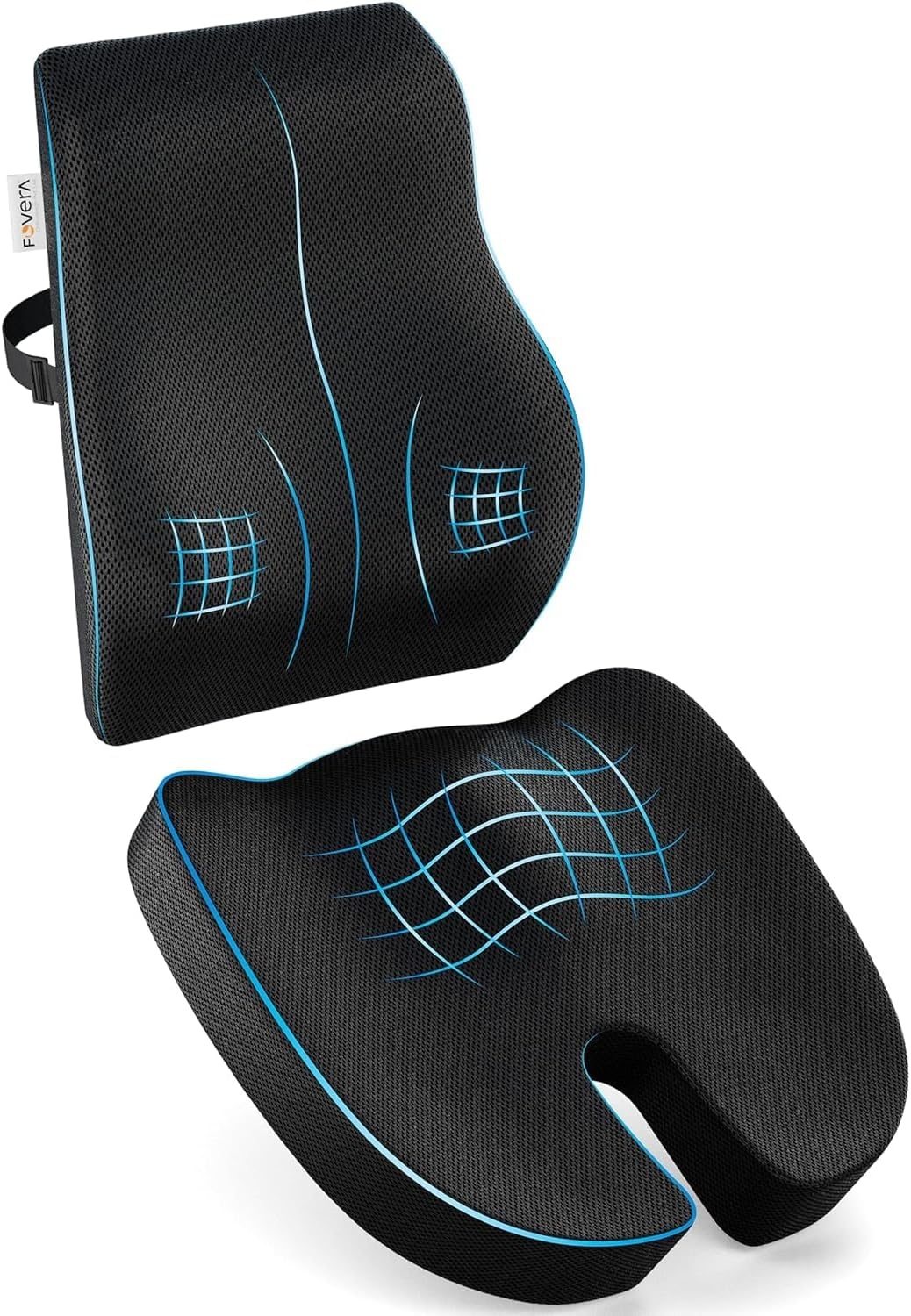 FOVERA Coccyx Seat Cushion for Tailbone & Back Support for Chair - Orthopedic Memory Foam Sitting Cushion Combo - Relieves Back, Sciatica, Hip, Seat Bone Pain - for Office & Home Chair image number 1