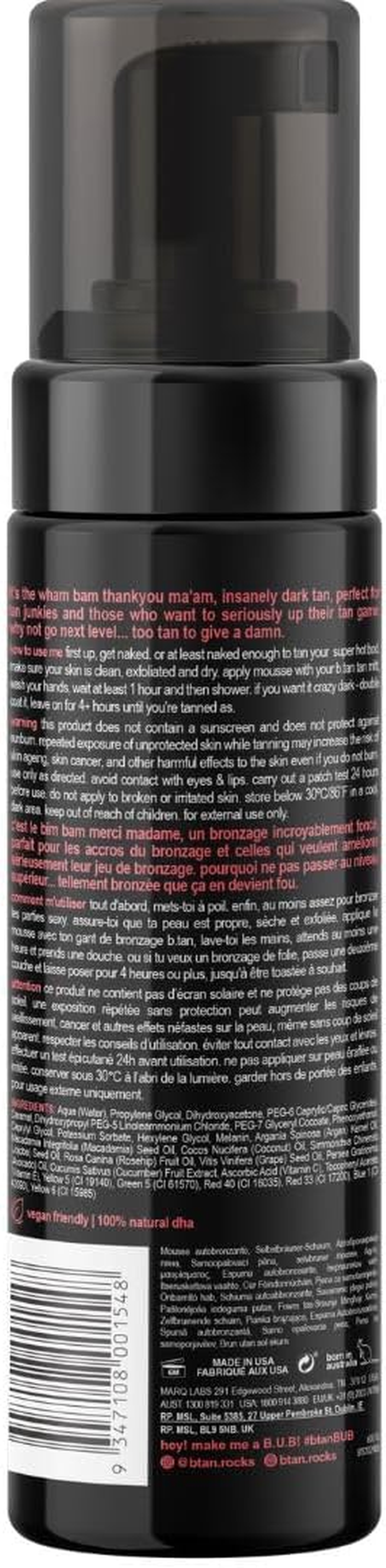 B.Tan Too Tan to Give a Damn Self Tan Mousse for Unisex 6.7 Oz Mousse