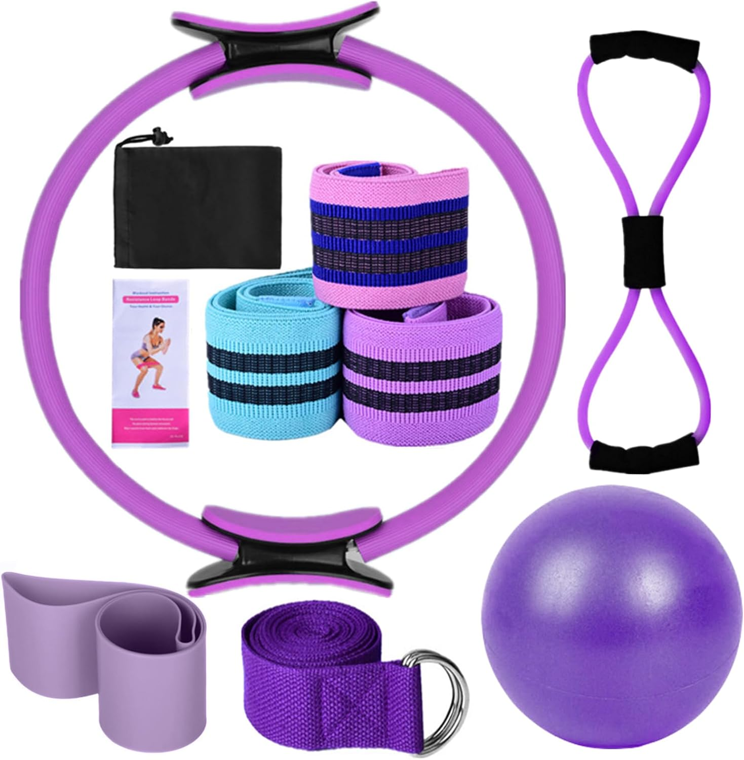 VYNTEL Women'S Yoga & Pilates Set | Magic Ring, 25Cm Ball, Booty Bands, Figure 8 Resistance Band | Purple Home Workout Equipment for Glutes, Stretching & Fitness