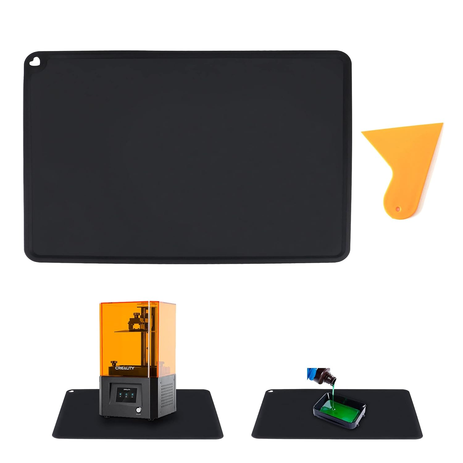 ALAMSCN Silicone Slap Mat Protective Pad 16X12 Inch for DLP SLA LCD 3D Printer Accessories Resin Glue Clean 3D Drawing Heat Insulation Waterproof Pet Bowl Feeding Mats + Cleaning Tool Scraper (Black) image number 6