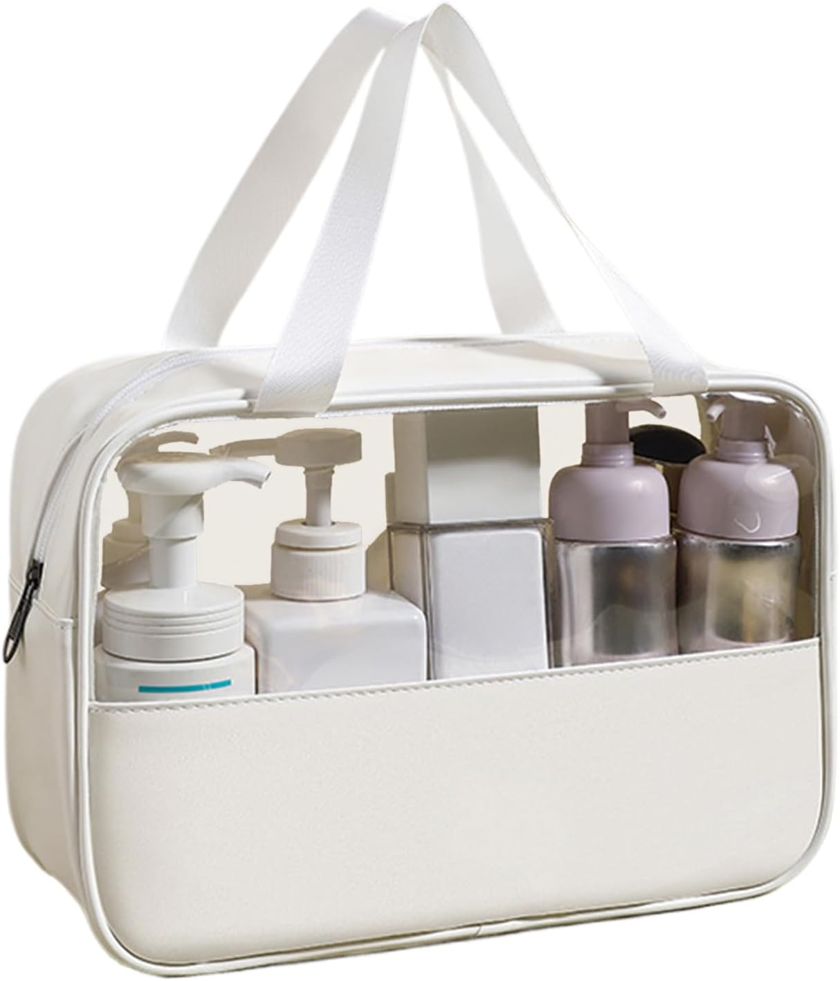Cosmetic Bags | Traveling Makeup Bag - Portable Waterproof Zipper Organizer Pouches Tote with Clear Window for Toiletry Shower Jewelry Bathroom Packing Train Vanity Girls Beach, White, Refer To