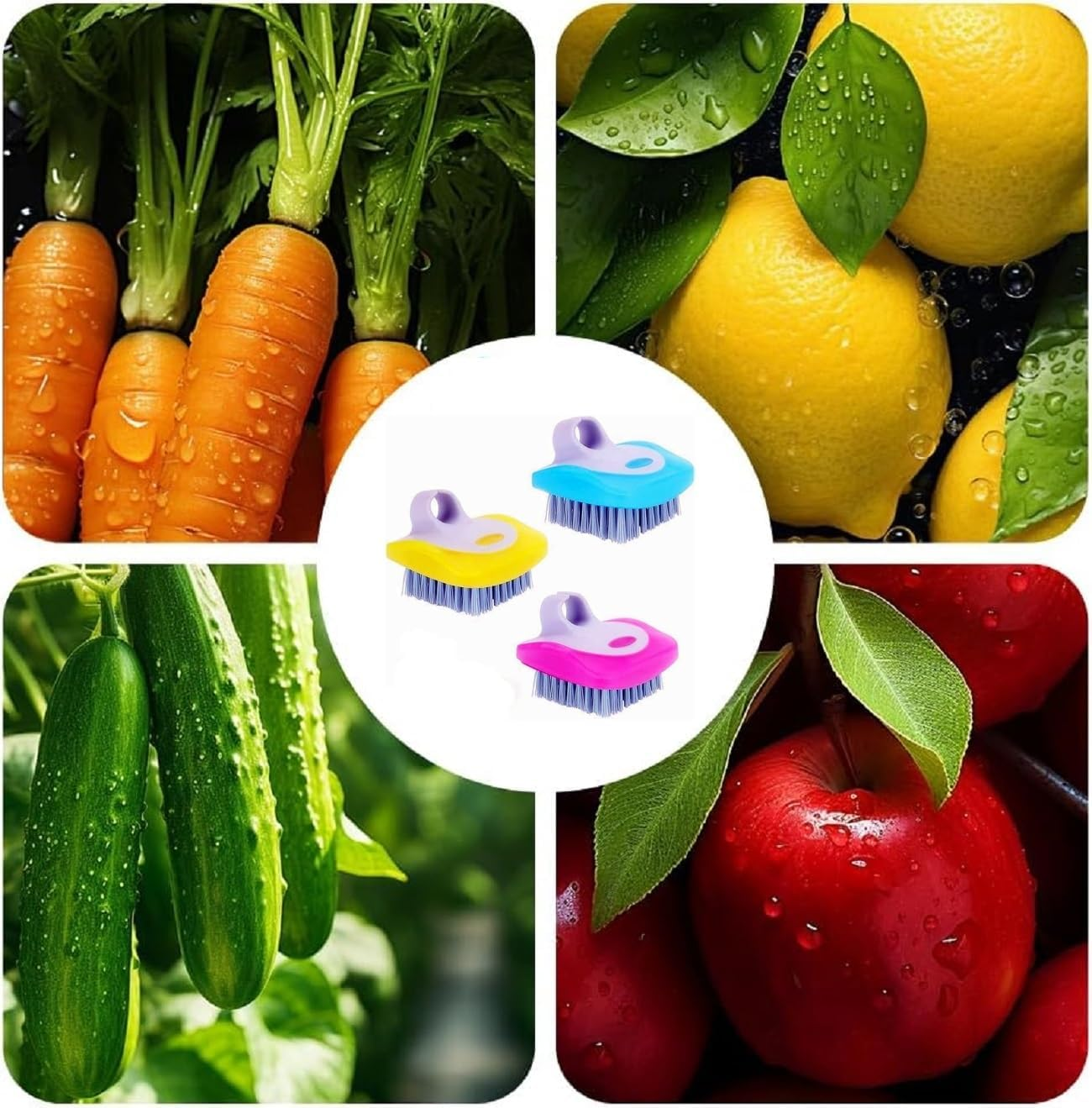 WADY 3-Piece Fruit & Vegetable Cleaning Brushes Set Potato, Mushroom & Veggie Scrubbers Multi-Purpose Kitchen Brush Set with Durable Bristles for Effective Cleaning (Yellow, Red, and Blue) image number 3