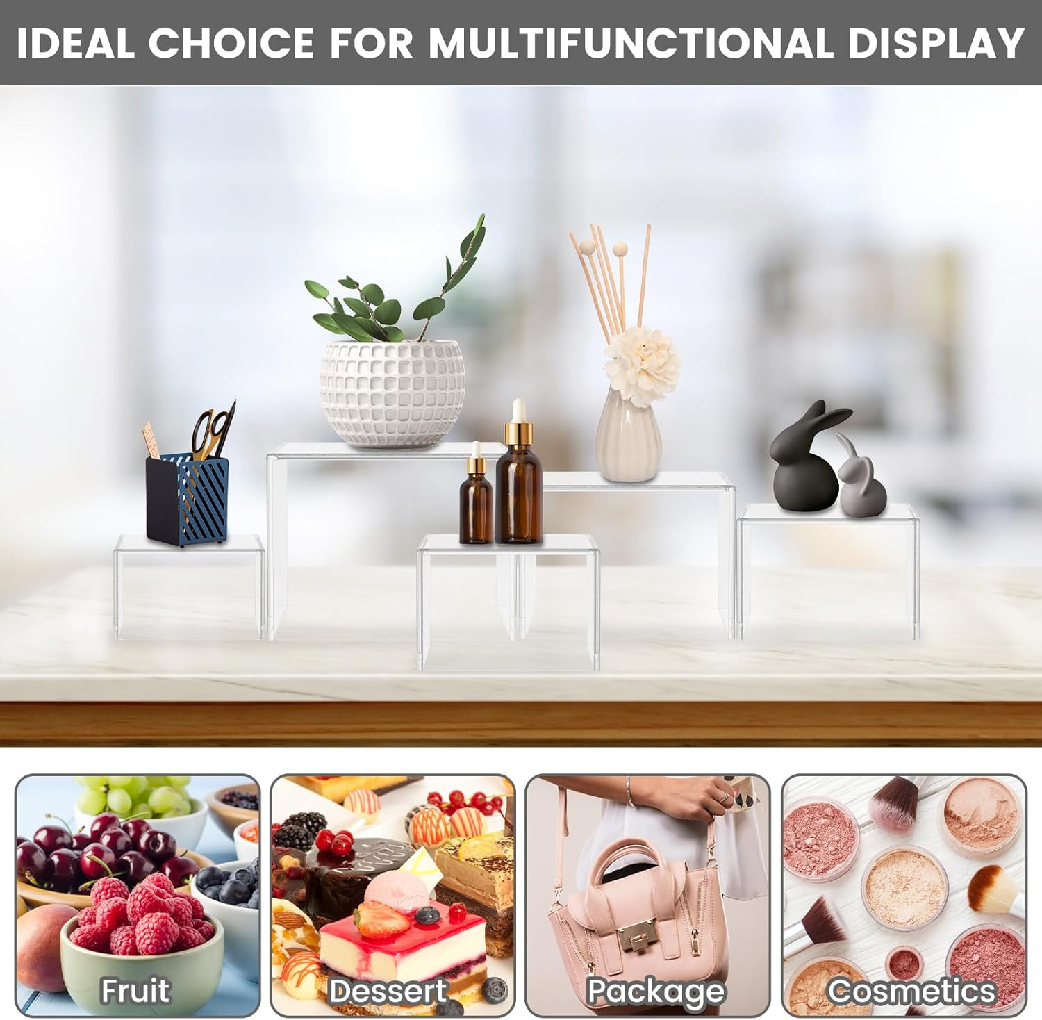 6 Pcs Acrylic Box with Hollow Bottom 6 Different Sizes Buffet Risers Stackable Buffet Stands Reusable Food Stands for Party Buffet Table (Clear(3 + 4 + 5 + 6 + 7 + 8 Inch )) - Clear image number 3