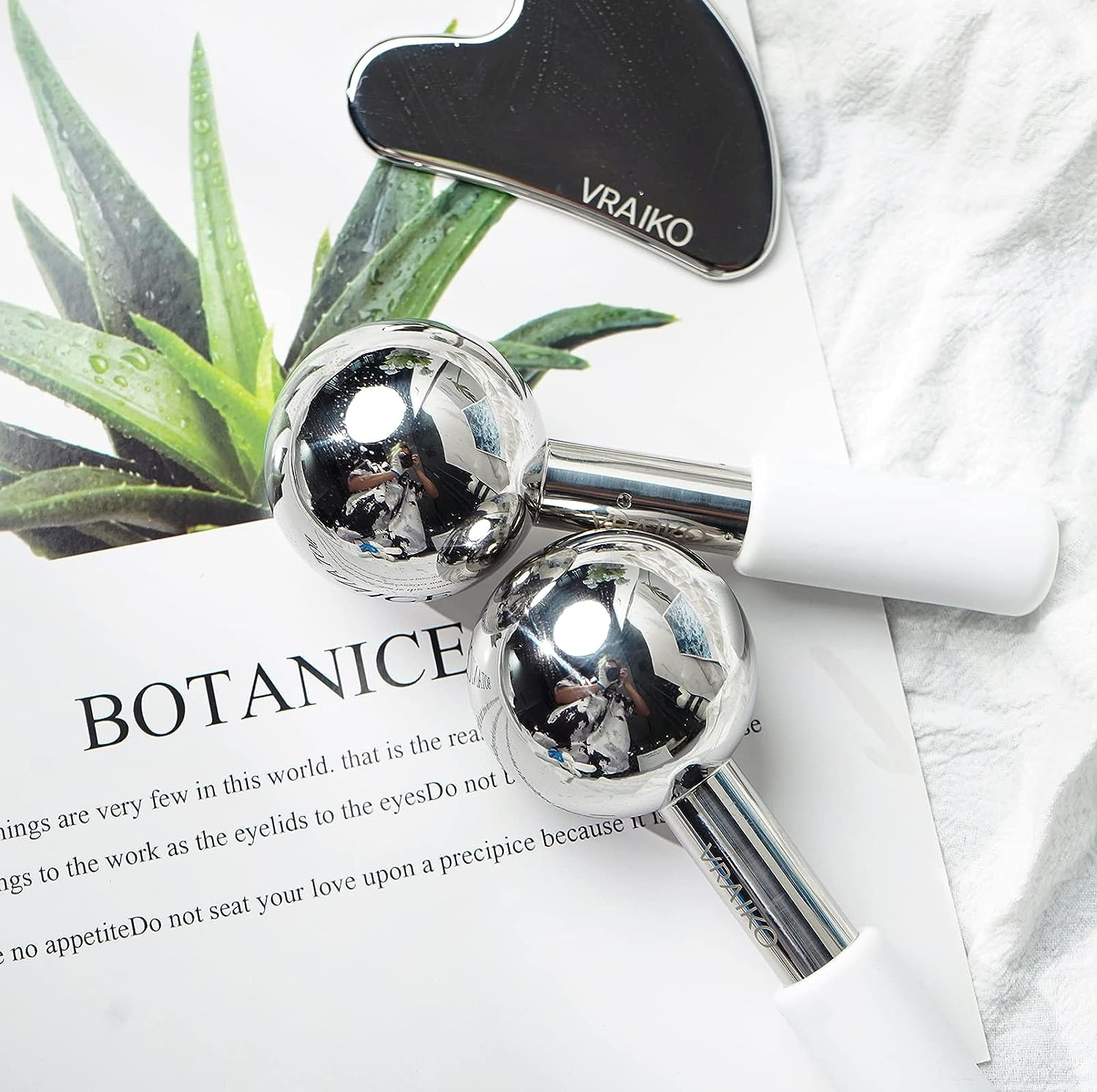 VRAIKO ICES Globes for Facials & Gua Sha Set, Gua Sha Facial Tools and Cryo Sticks with Unbreakable Steel for Face, Face Massager Cooling Rollers for Dark Circles, Puffiness and Lymphatic Drainage (WHITE) image number 6