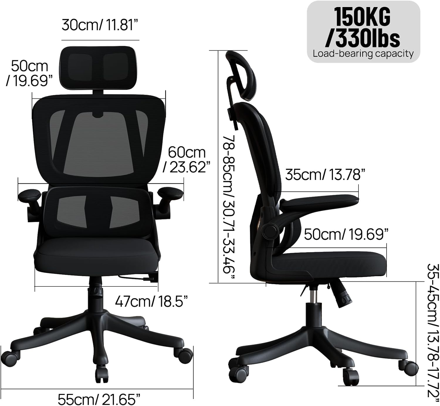Ergonomic Home Office Chair with Lumbar Support and Adjustable Headrest High Back Mesh Desk Chair Flip-Up Armrest Ergonomic Computer Chair Black - Black image number 3