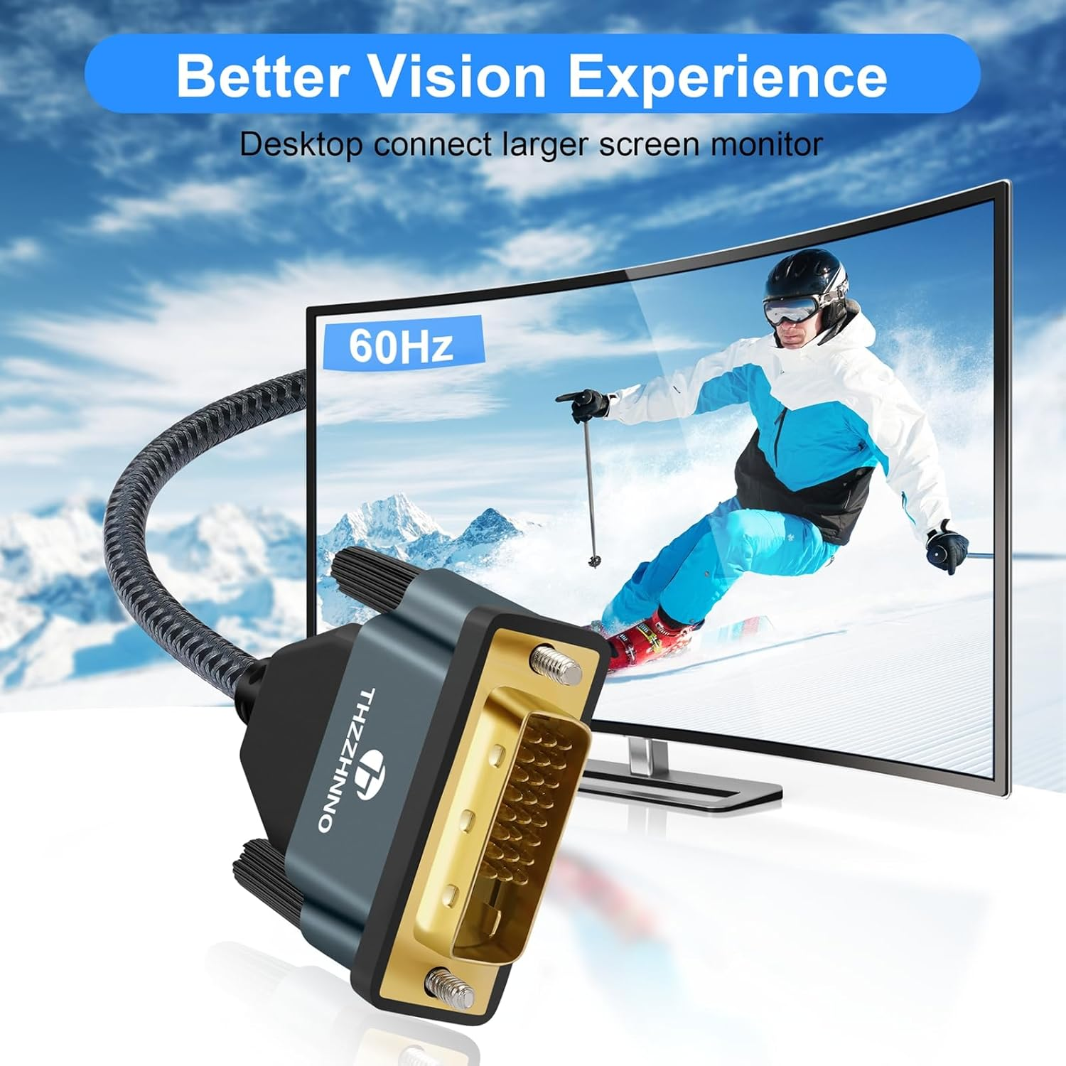 Thzzhnno Displayport to DVI Cable 1M, Gold-Plated Display Port to Dvi-D Nylon Braided Adapter Male to Male Cord Compatible with Computer, Desktop, Laptop, PC, Monitor, Projector image number 5