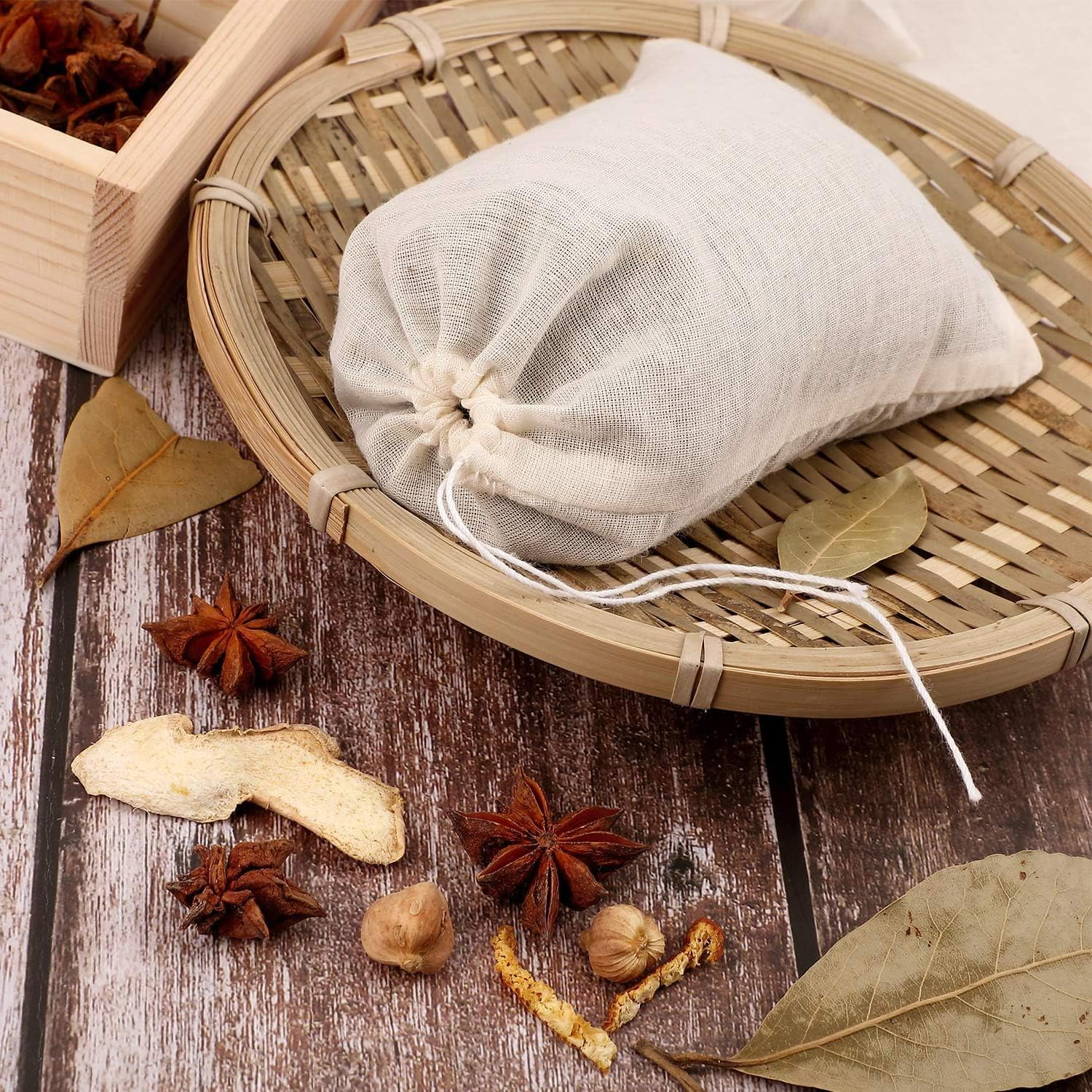 BUYLONG 20 Pcs Muslin Bag, 4X3In Mesh Bags, Cotton Muslin Drawstring Bags, Reusable Tea Bags, Cheesecloth Bags, Brew Bags, Barrier Bags, for Spices Storage, Loose Tea and Coffe, Cooking image number 5