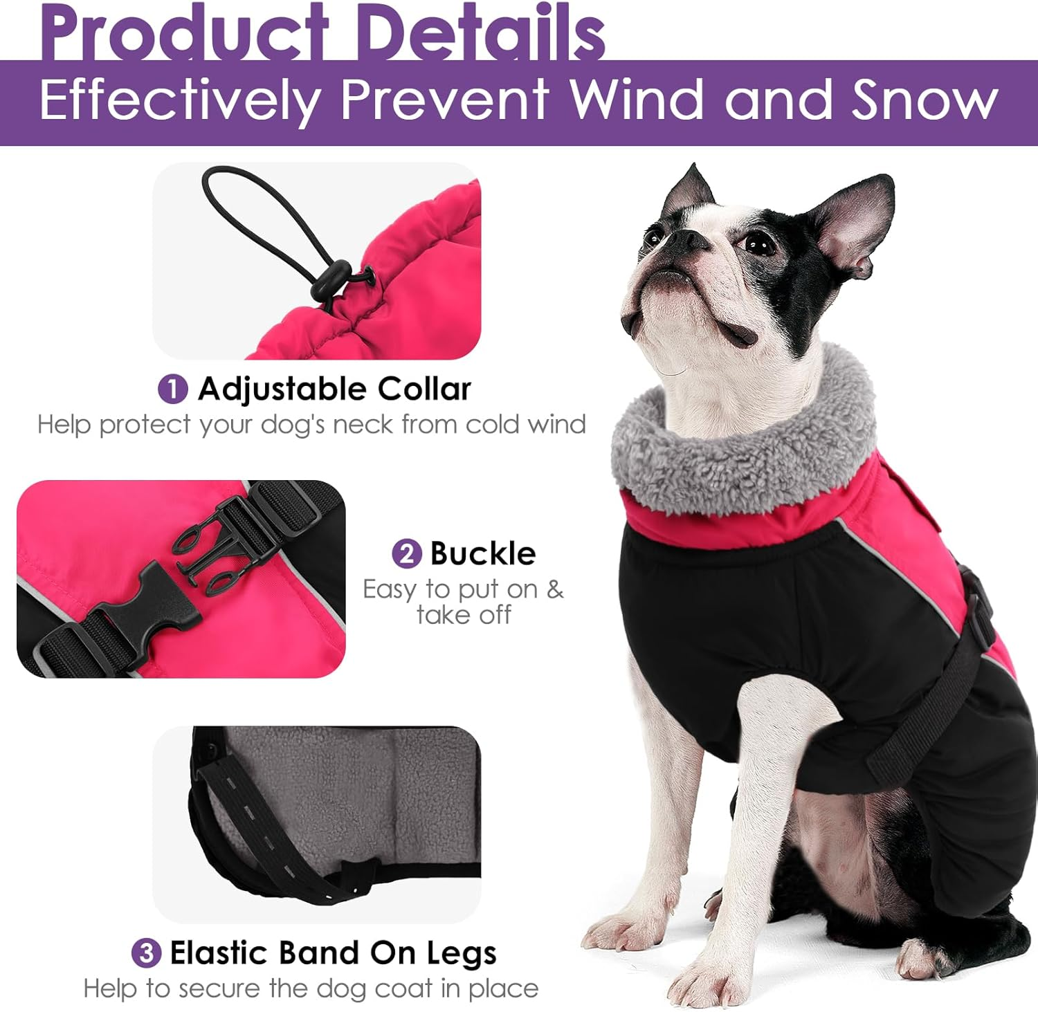 AOFITEE Warm Dog Coat, Turtleneck Lined Dog Winter Coat with Lead Hole Adjustable Dog Jacket, Waterproof Dog Snow Jacket for Cold Weather Dog Coats for Small Medium Large Dogs