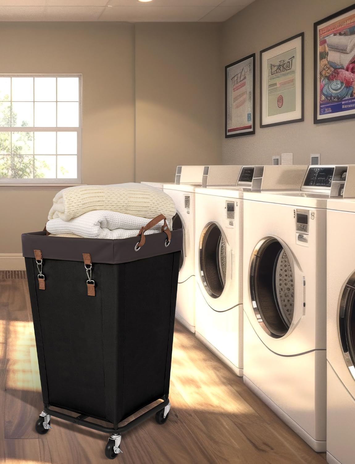 Storageworks 160L Laundry Basket with Wheels, Large Rolling Hampers for Clothing Organizer, Dirty Clothes Basket for Hotel, Home, Closet, Dorm, Black image number 1