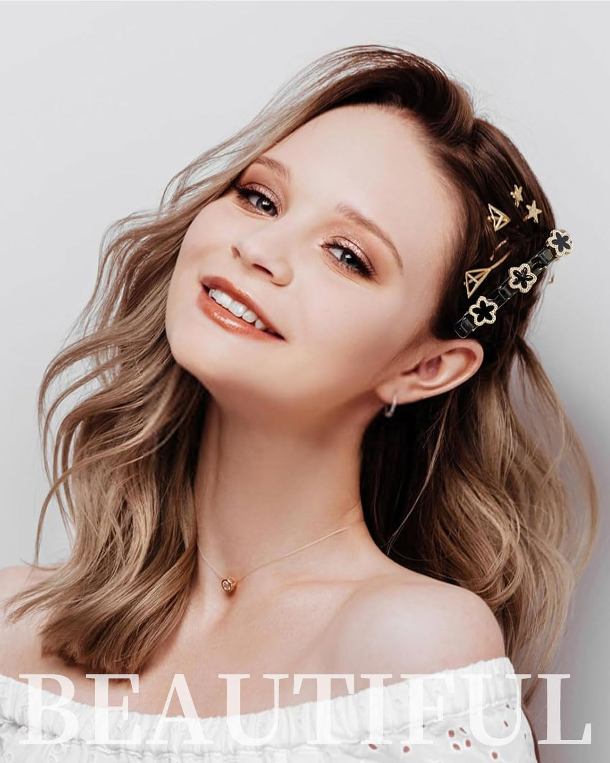 MYGLOAR Set of 6 Seamless Hair Clips, Women Hair Clips, Crystal Hair Clips, Women'S Double Layer Hair Clips, Suitable for Hair and Makeup, Daily Use, Parties, Weddings