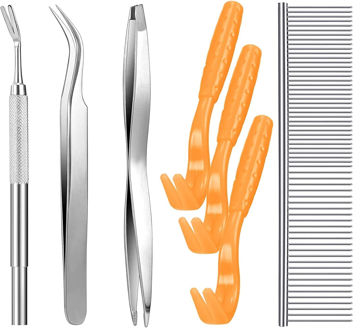 Cats and Humans Plastic Tick Puller Tick Grabber, 7Pcs Tick Remover Tick Remover Tick Puller Removal Tick Grabber,Tick Removal Tick Picker Flea Removal Tool,Tick Hook Louses Pliers Remover,Orange image number 4