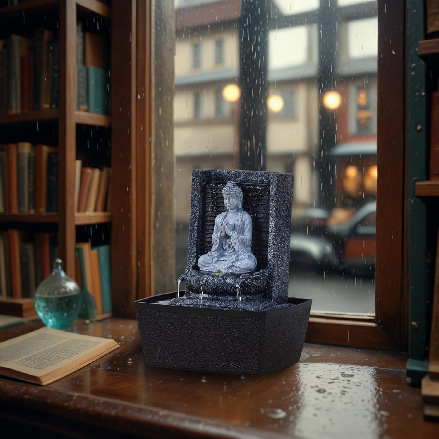 Zen'Light Nirvana Indoor Fountain, Waterfall with Buddha and White LED Lighting, Modern Zen Decoration, Ideal for Meditation and Relaxation, Feng Shui, Height 26 Cm image number 2