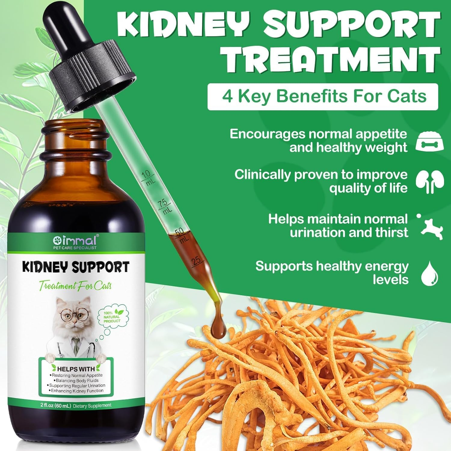 Kidney Support for Cats | Herbal Supplement for Urinary Health | Helps Maintain Normal Kidney Function & Fluid Balance | Liquid Drops for All Breeds & Ages | Chicken Flavour | 60Ml image number 6