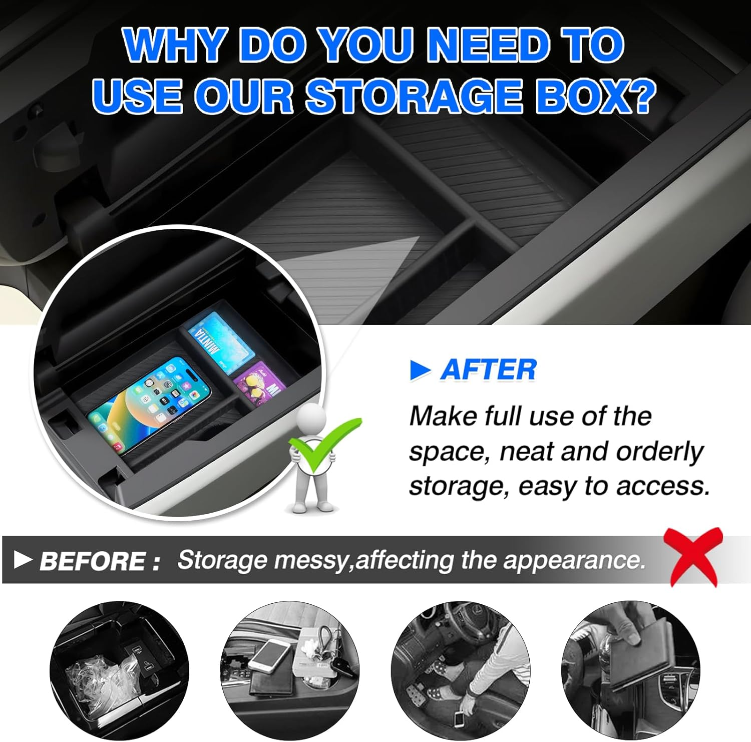 Autorder Center Console Organizer for 2024-2026 Mazda CX-90 CX90 CX-70 CX70 Accessories Armrest Storage Box Secondary Insert Tray with Anti-Slip Mat image number 3