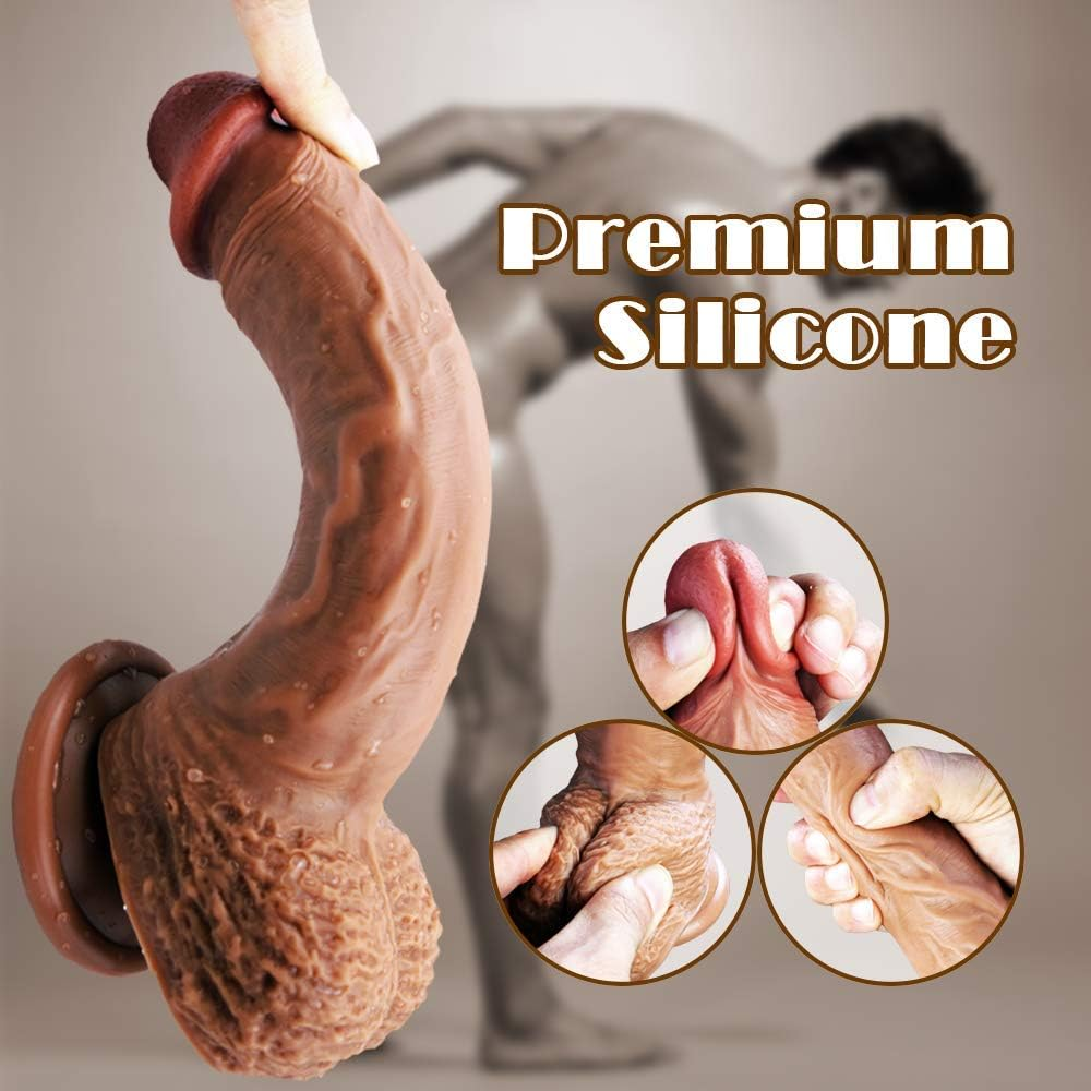 8.3'' Realistic Dildo Dual-Layer Liquid Silicone Dildo with Strong Suction Cup,Oixgirl Lifelike Penis Sex Toy Flexible G Spot Dildo with Curved Shaft and Balls image number 3