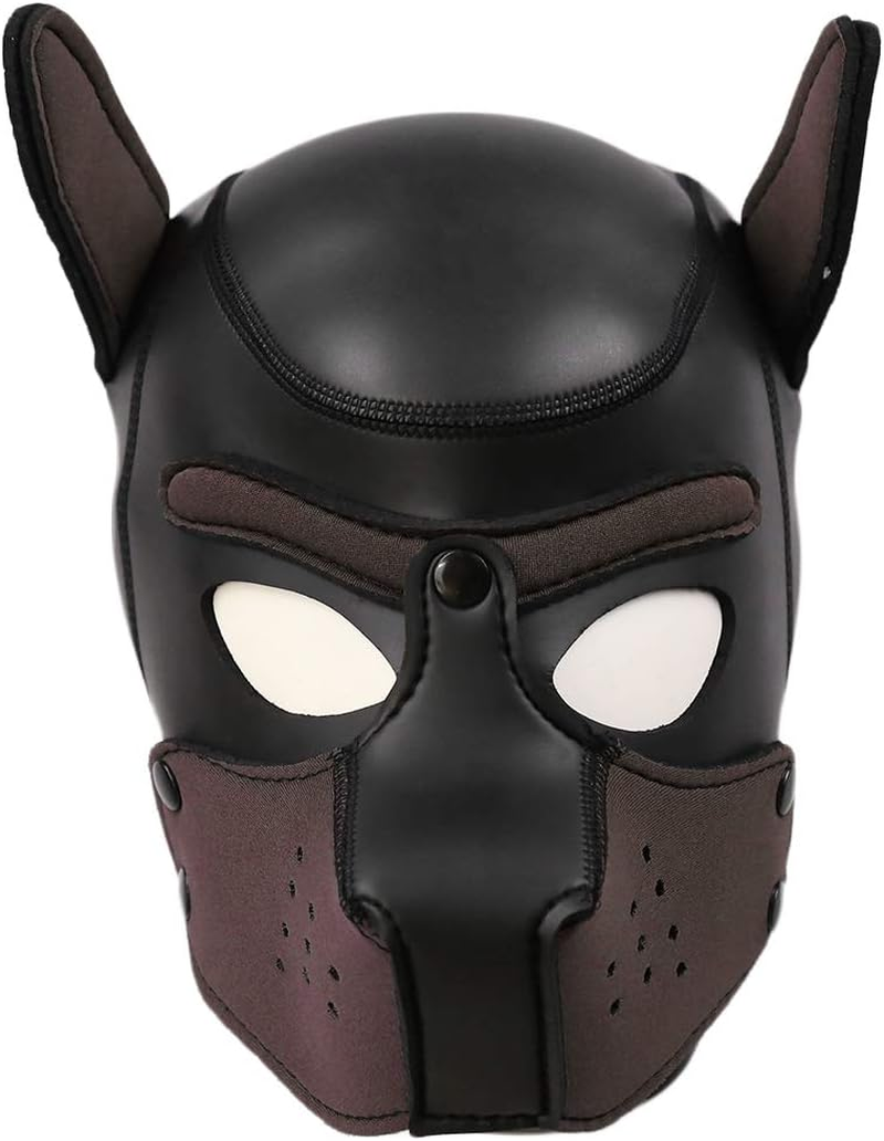 Moleney Adults Neoprene Puppy Hood Mask, Removable Cosplay Dog Full Face Pup Hood Mask image number 1