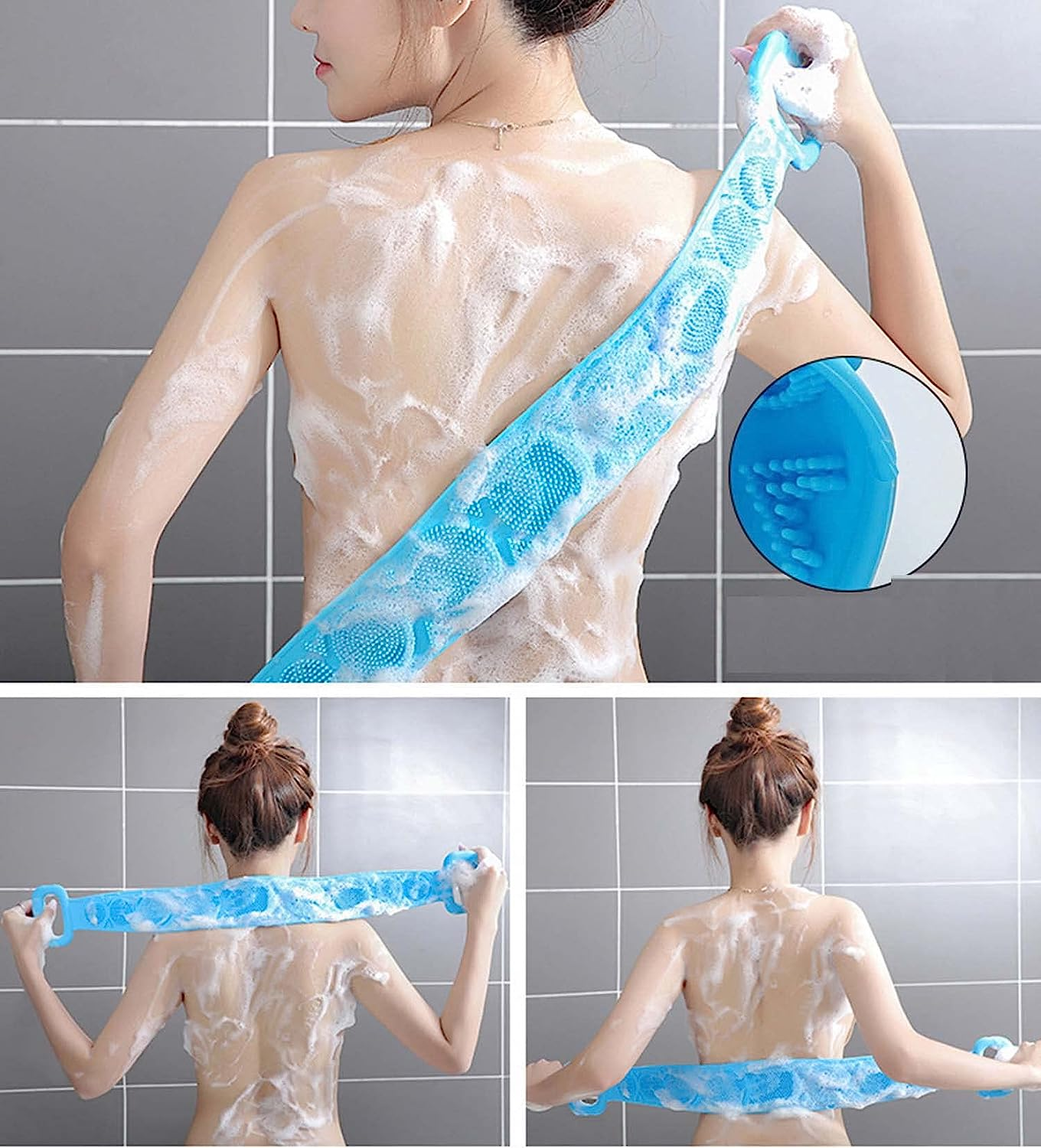 Paifeancodill Back Scrubber for Shower, Body Scrubber, Bath Body Brush, Double Sided Body Exfoliating & Scrubbing Bath Brush for Massage & Cleansing, Silicon Scrub Belt Pad Washer for Men Women(Pink) image number 1