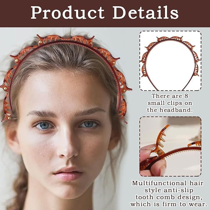 2Pcs Braided Headbands Double Layer Twist Plait Hairband,Bangs Hairstyle Twist Hairpin Headband,Double Bangs Hairstyle Hairpin Headband Korean Braided Headband,Double Layer Twist Plait Headband,Brown image number 2