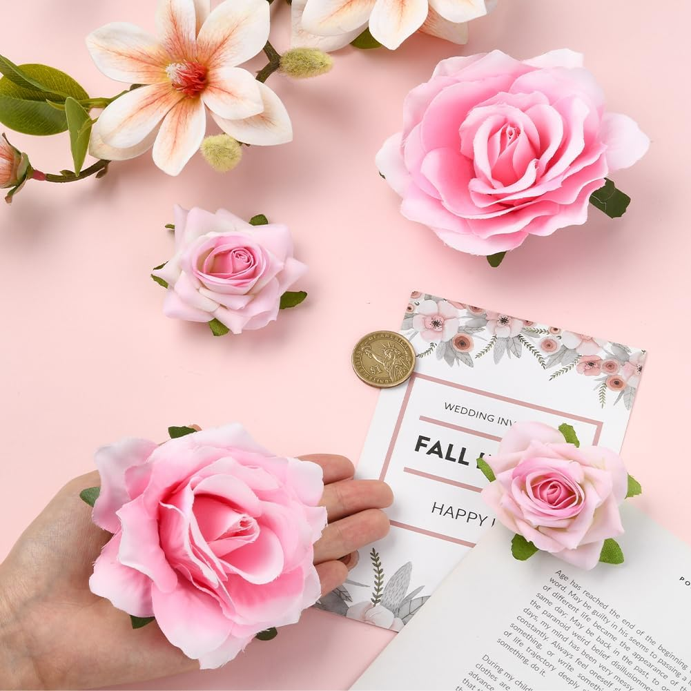 SOFPLATE Pack of 4 2 Styles Pink Rose Hair Clips Large Flower Brooch Large Fabric Pins Elegant Flowers Metal Decorative Hair Clips Accessories for Hairstyle Wedding Festival Party DIY Decoration image number 3