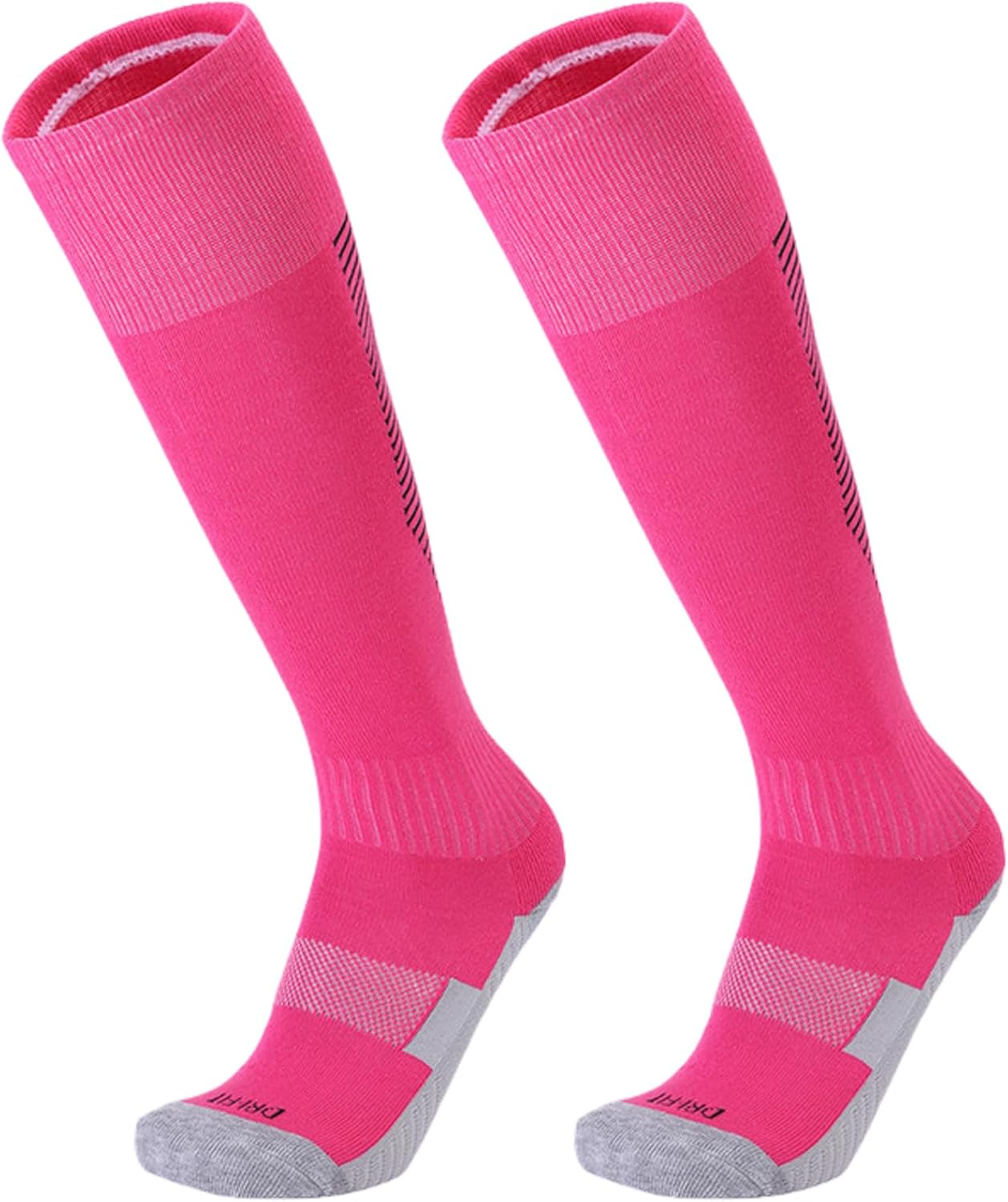 Kids Football Socks, Unisex Football Socks for Children Breathable Athletic Socks Soccer Sock Running Training Socks Knee High Sport Socks (Pink) image number 2