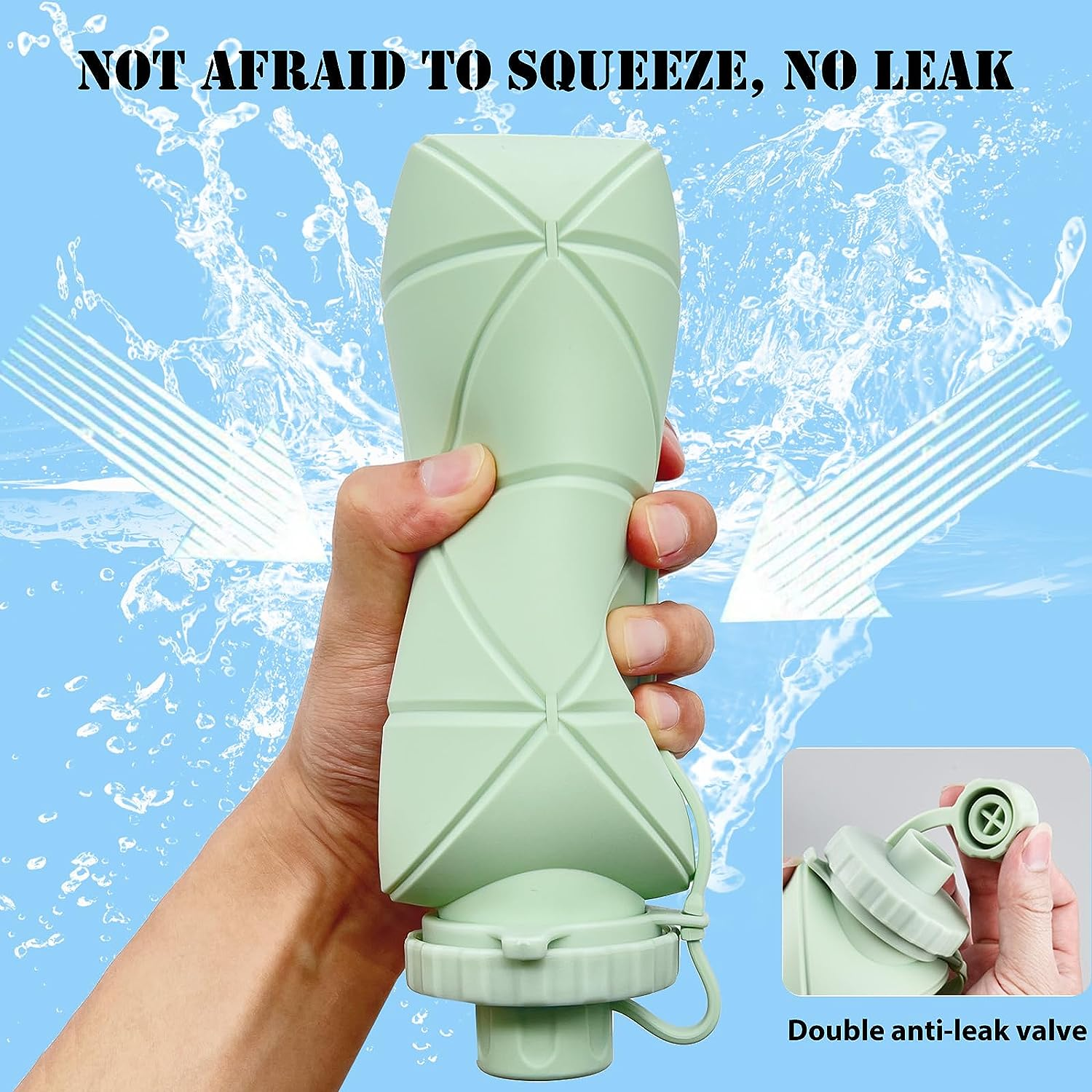 RUNGOS Collapsible Water Bottle for Travel Essentials [Double Leak-Proof Design] [Bottle Cap with Safety Rope] BPA Free Silicone Foldable Water Bottle for Outdoor Hiking Sports, Lightweight (Gray)
