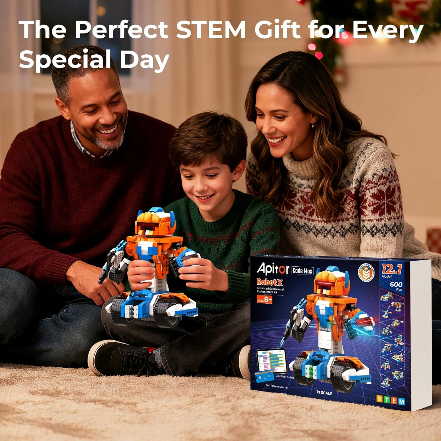 Robot X, STEM Robot Toys for Kids 8-12, 12-In-1 App-Enabled Educational Coding Toy, Remote Control Dinosaur Robot Programmable Building Kit (600 Pieces) image number 2